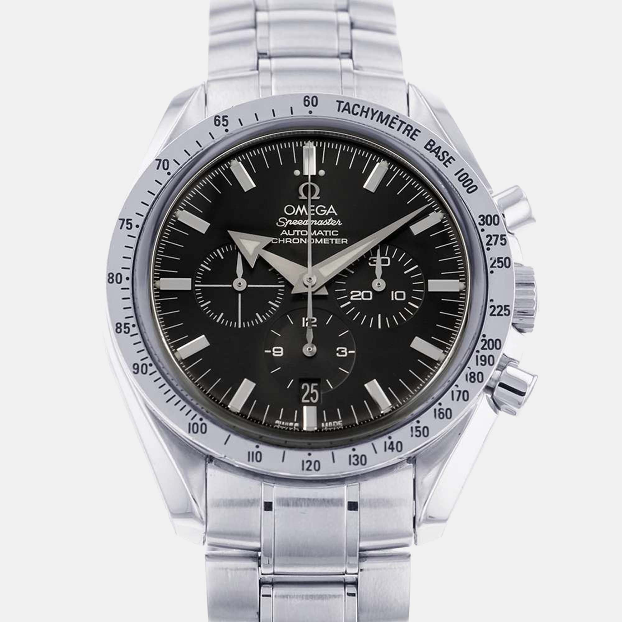 Pre-owned Omega Black Stainless Steel Speedmaster Broad Arrow 3551.50 Automatic Chronograph Men's Wristwatch 42 Mm