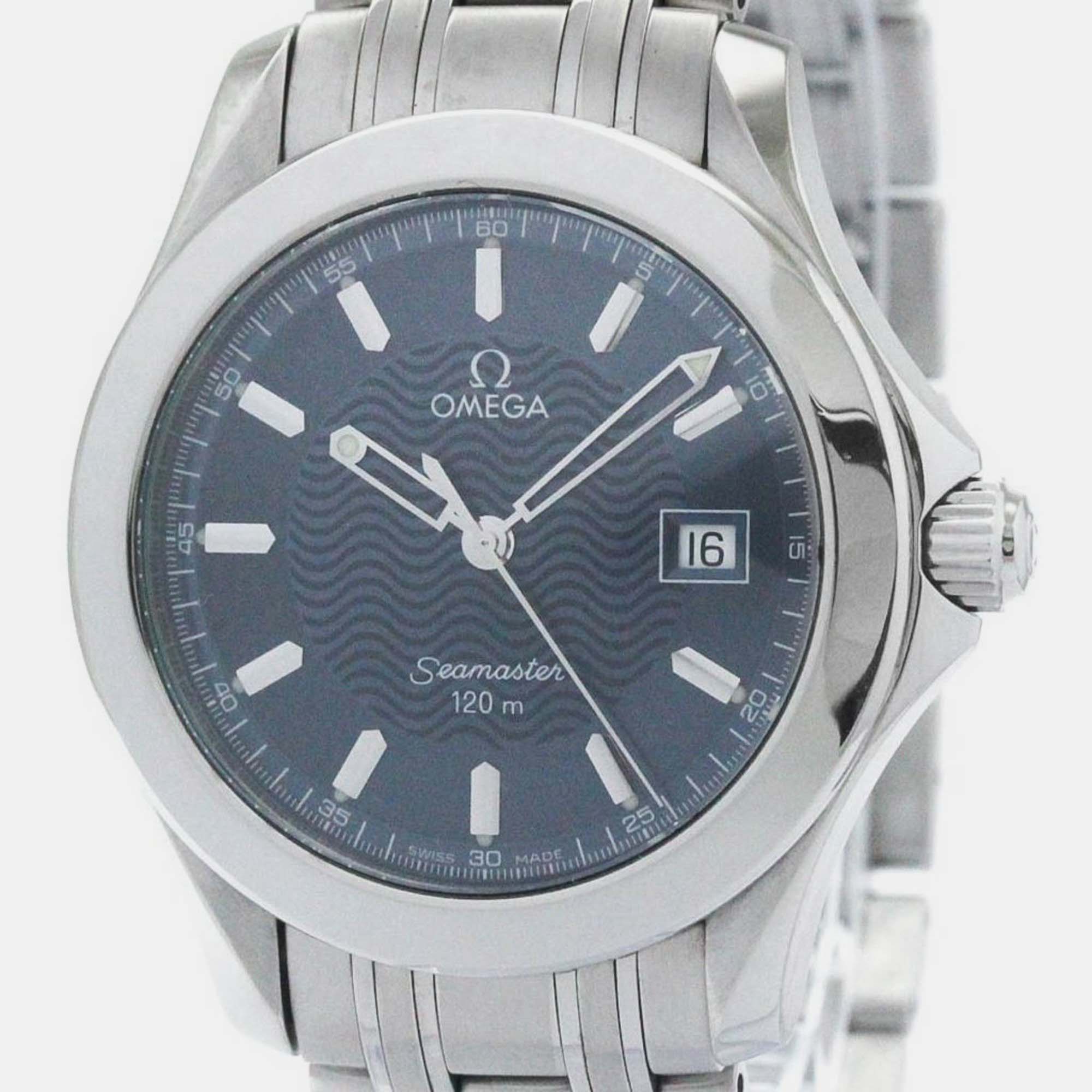 Pre-owned Omega Blue Stainless Steel Seamaster 2511.81 Quartz Men's Wristwatch 36 Mm