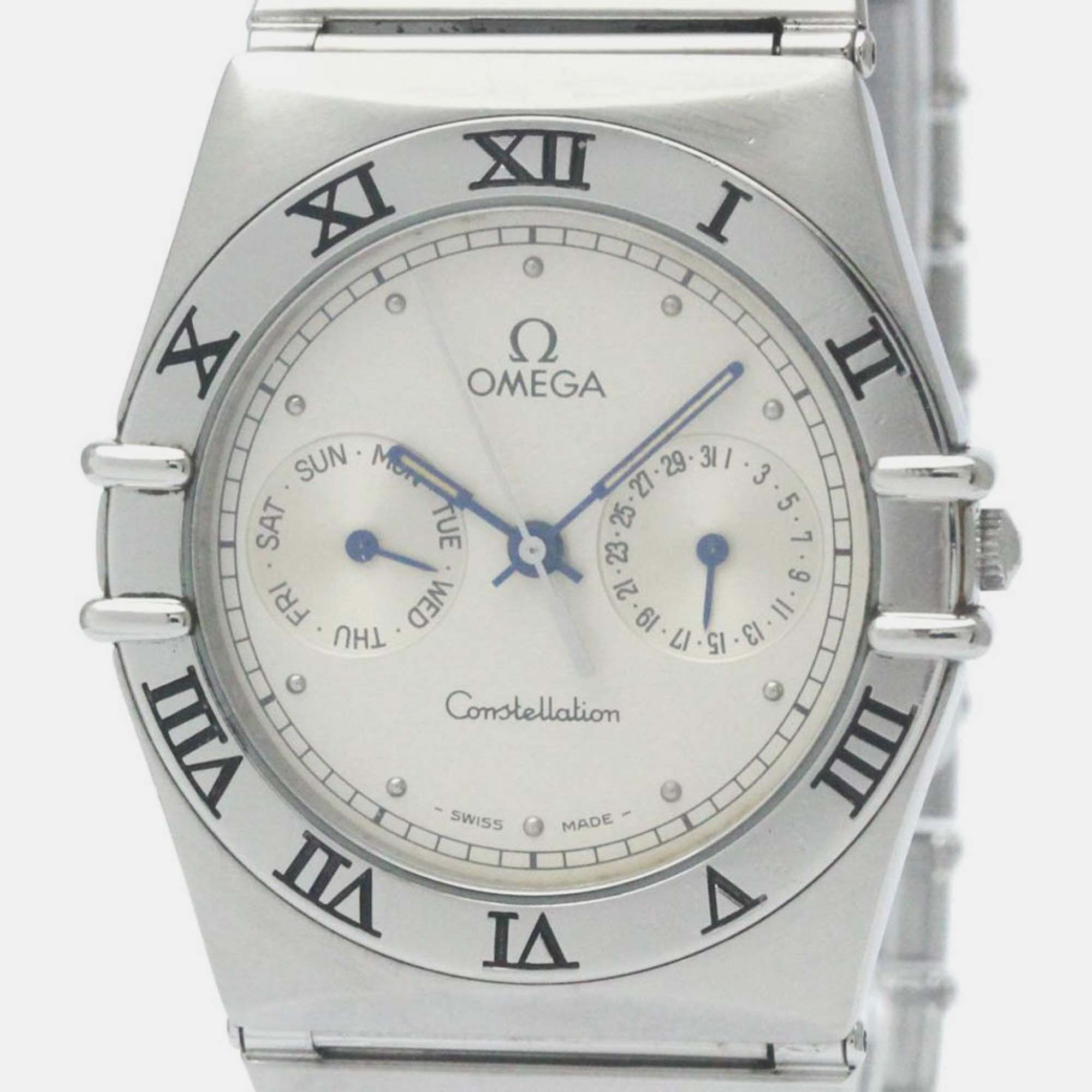 Pre-owned Omega Silver Stainless Steel Constellation 1520.30 Quartz Men's Wristwatch 33 Mm
