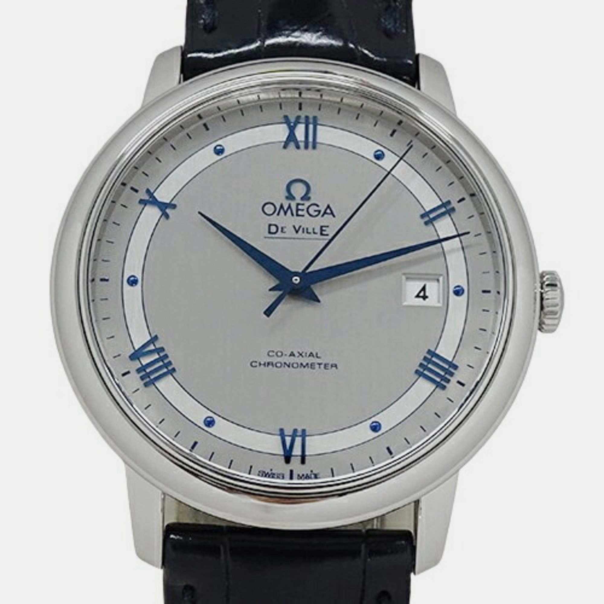 

Omega Silver Stainless Steel and Leather Deville Prestige 424.13.40.20.02.003 Men's Watch