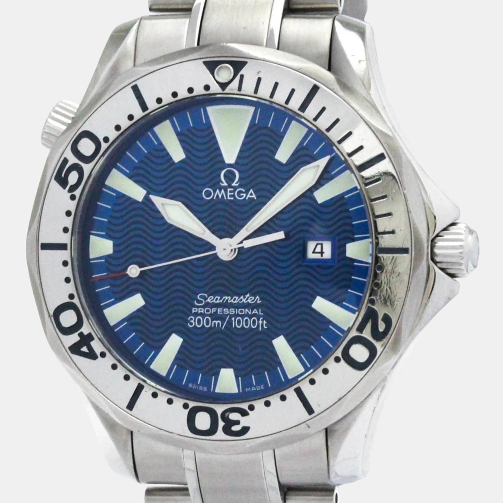

Omega Blue Stainless Steel Seamaster 2265.80 Quartz Men's Wristwatch 41 mm
