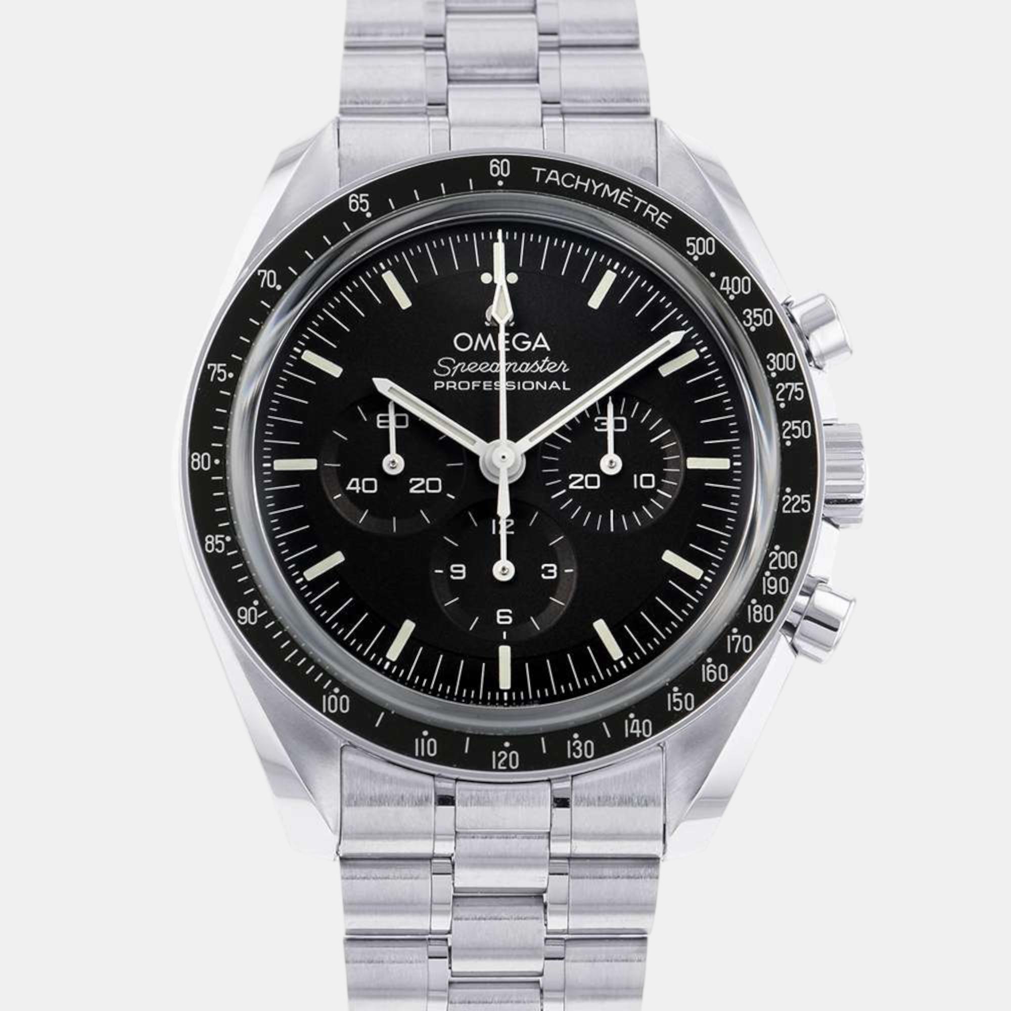

Omega Black Stainless Steel Speedmaster Manual Winding Men's Wristwatch 42 mm