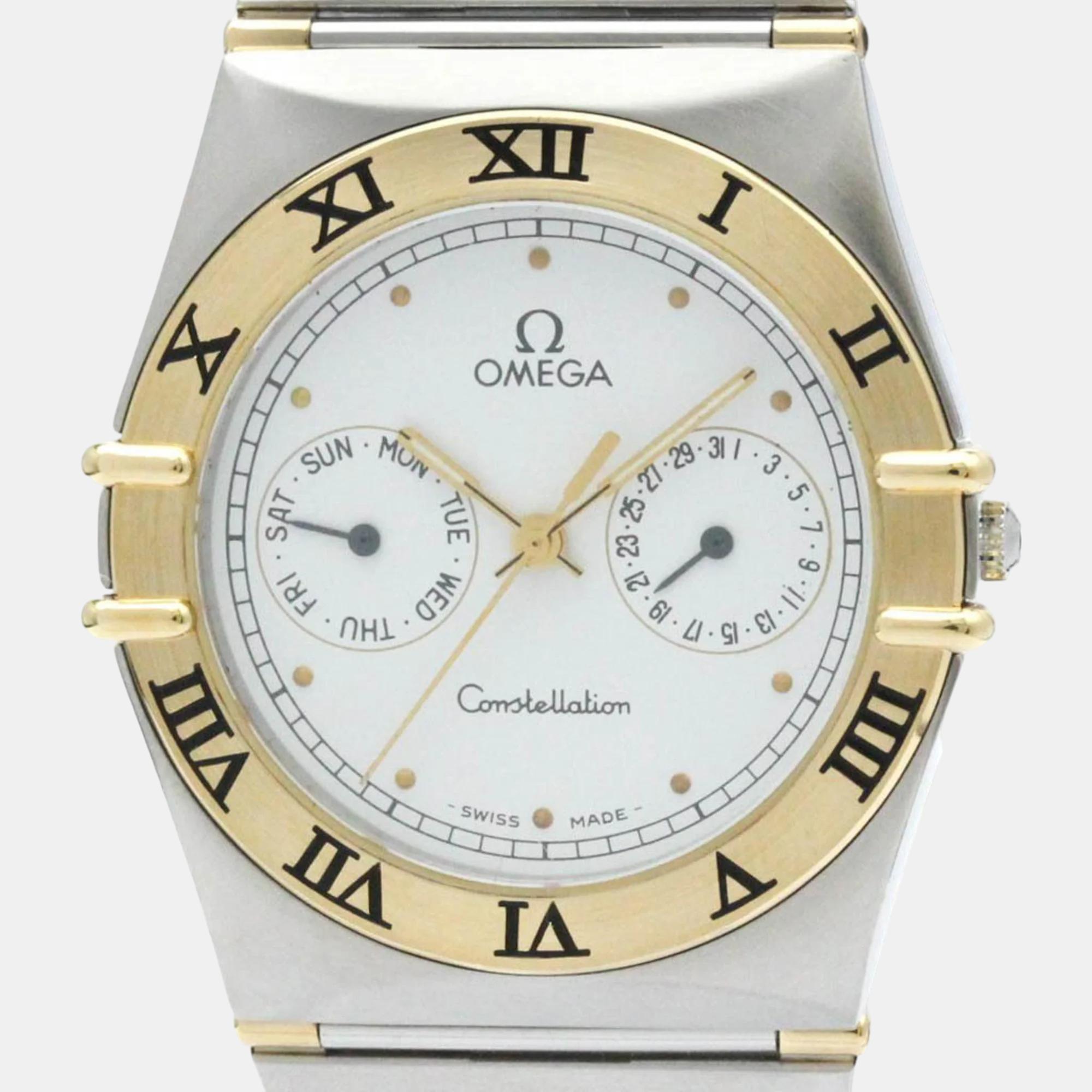 

Omega White 18k Yellow Gold Stainless Steel Constellation 396.1070 Quartz Men's Wristwatch 33 mm