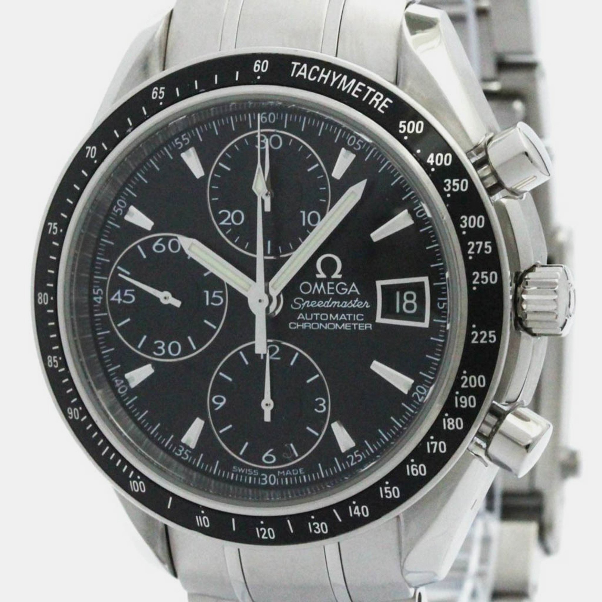 

Omega Black Stainless Steel Speedmaster Automatic Men's Wristwatch 39 mm