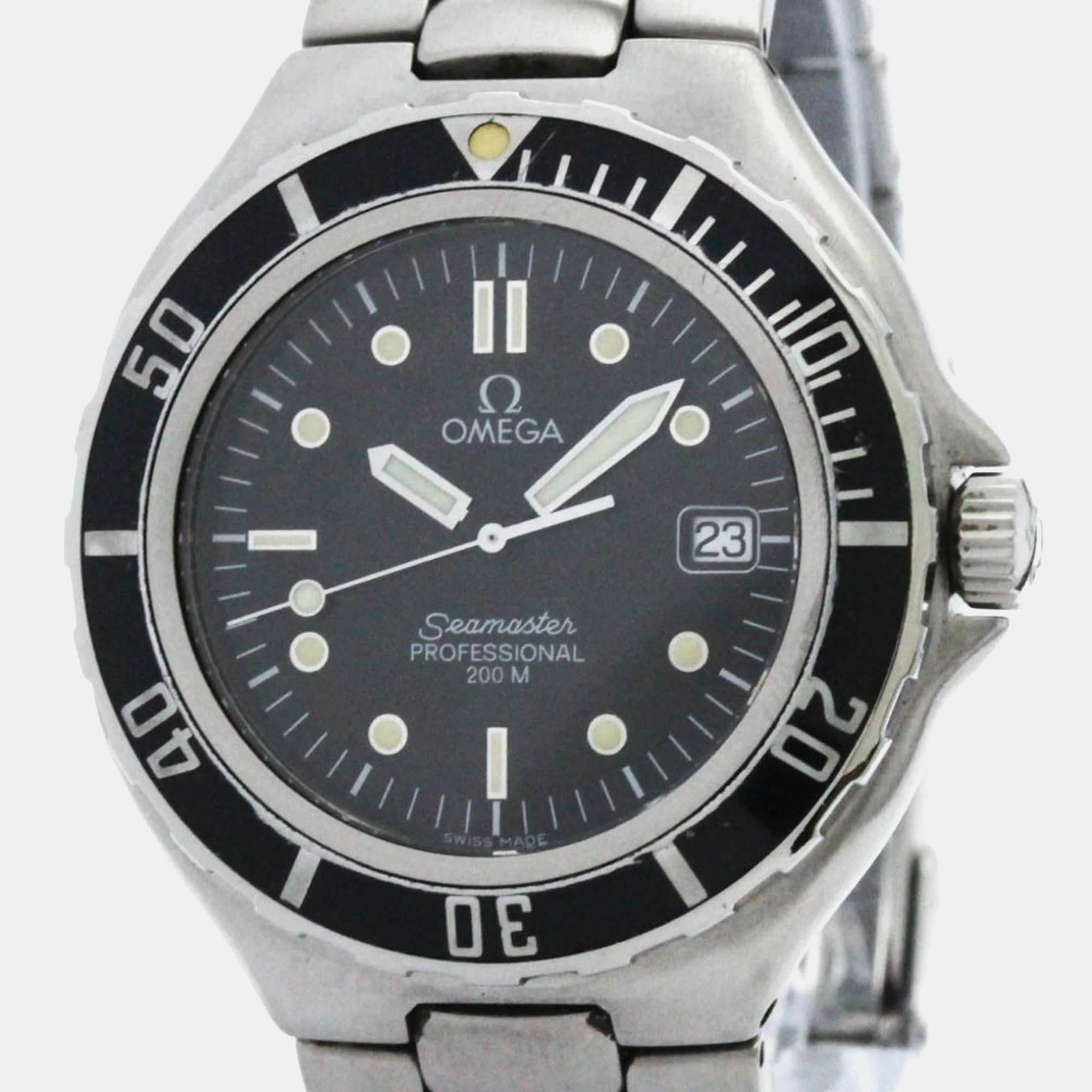 

Omega Black Stainless Steel Seamaster 396.1062 Quartz Men's Wristwatch 36 mm