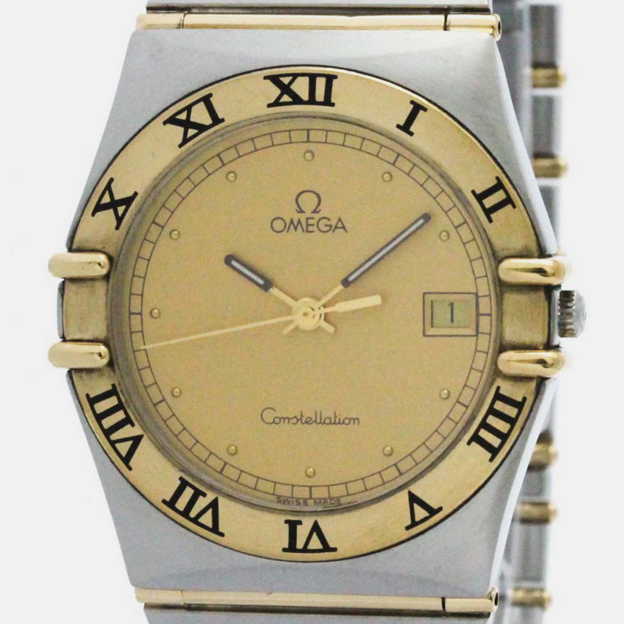 

Omega Gold 18k Yellow Gold Stainless Steel Constellation 396.1070 Quartz Men's Wristwatch 33 mm