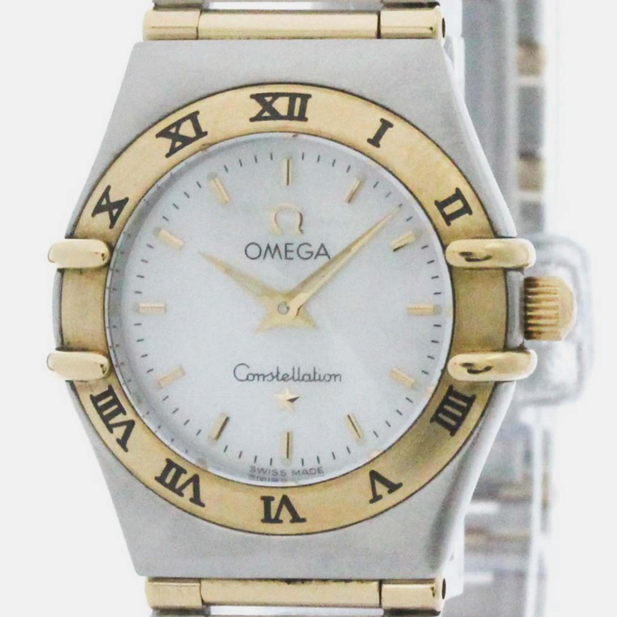 

Omega White Shell 18k Yellow Gold Stainless Steel Constellation 1262.70 Quartz Men's Wristwatch 22 mm