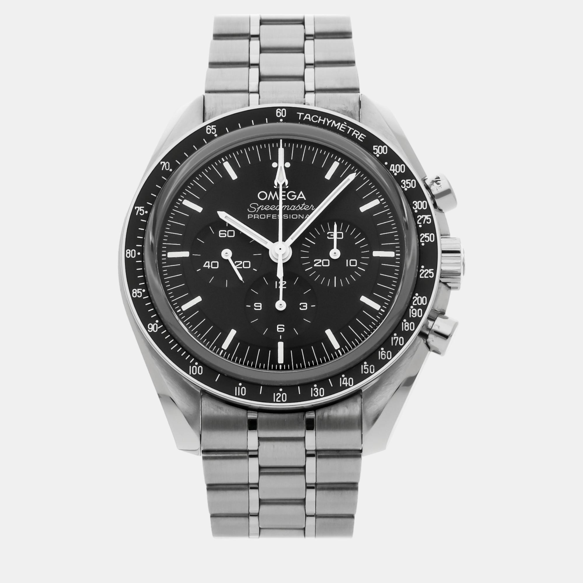 

Omega Black Stainless Steel Speedmaster Manual Winding Men's Wristwatch 42 mm