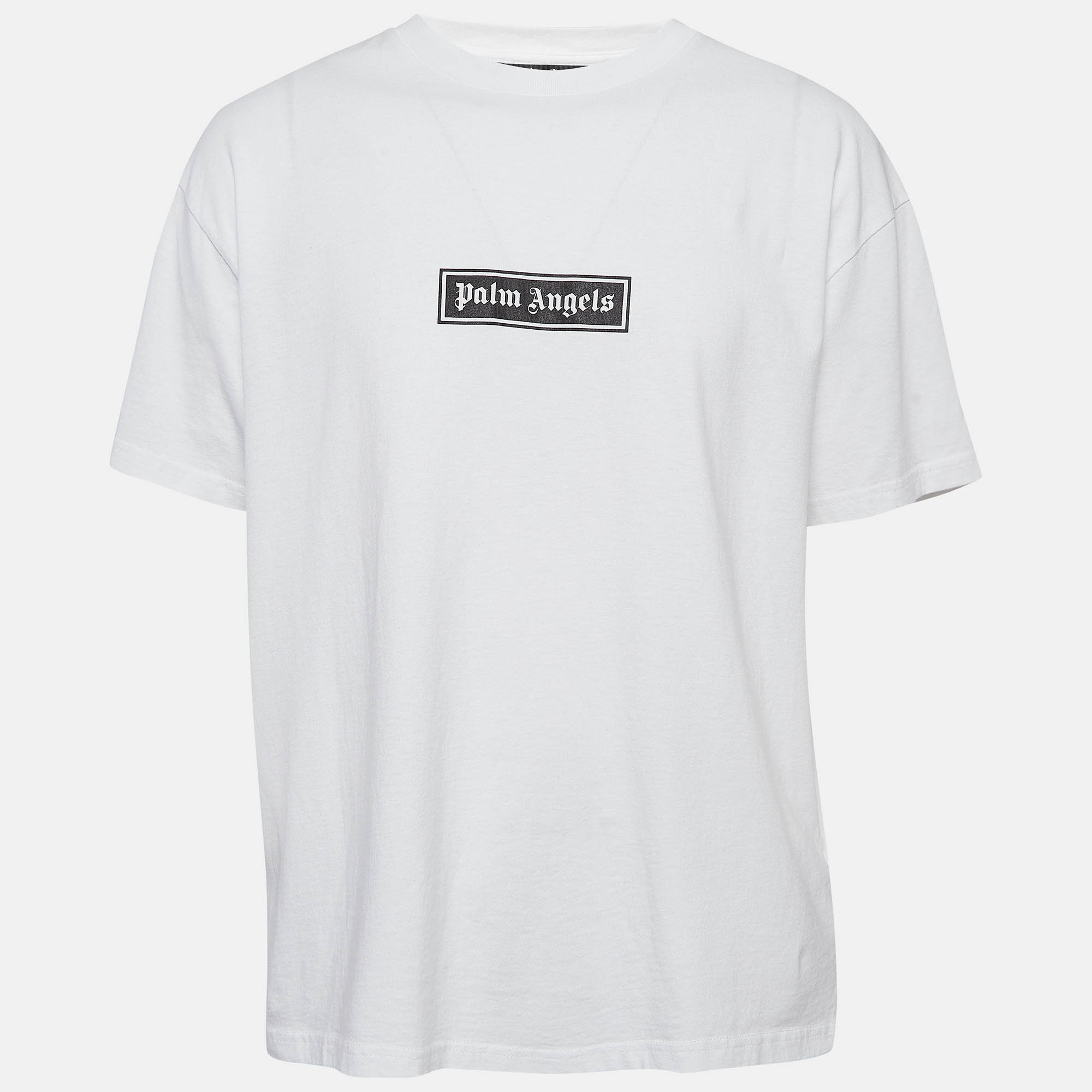 

Palm Angels White Logo Print Cotton Crew Neck T-Shirt XL
