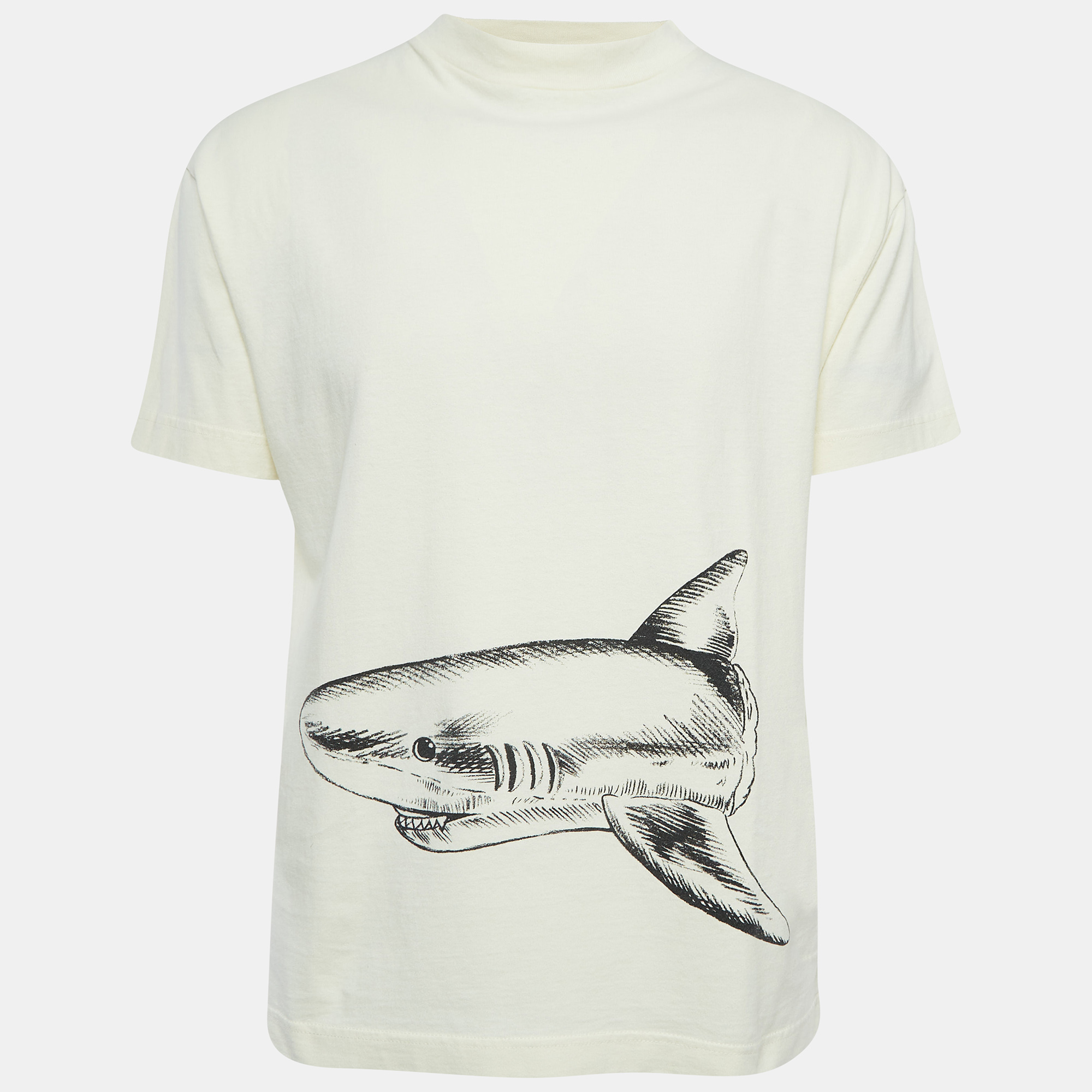 

Palm Angels Cream Broken Shark Print Cotton T-Shirt M