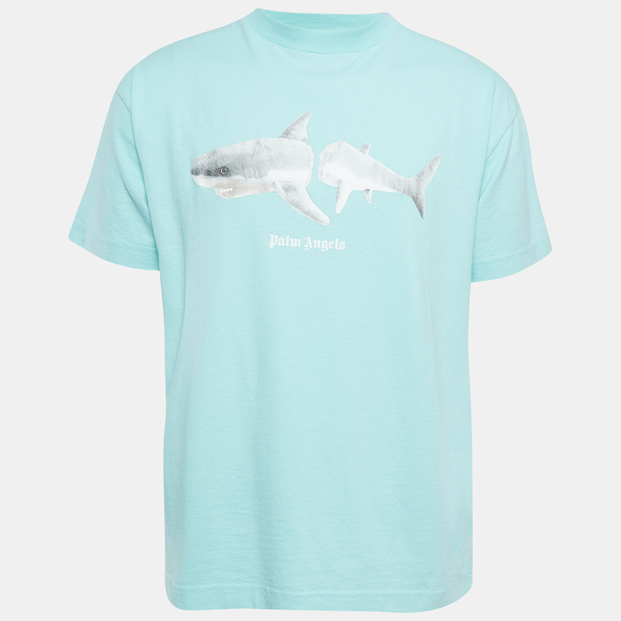 

Palm Angels Blue Broken Shark Print Cotton T-Shirt