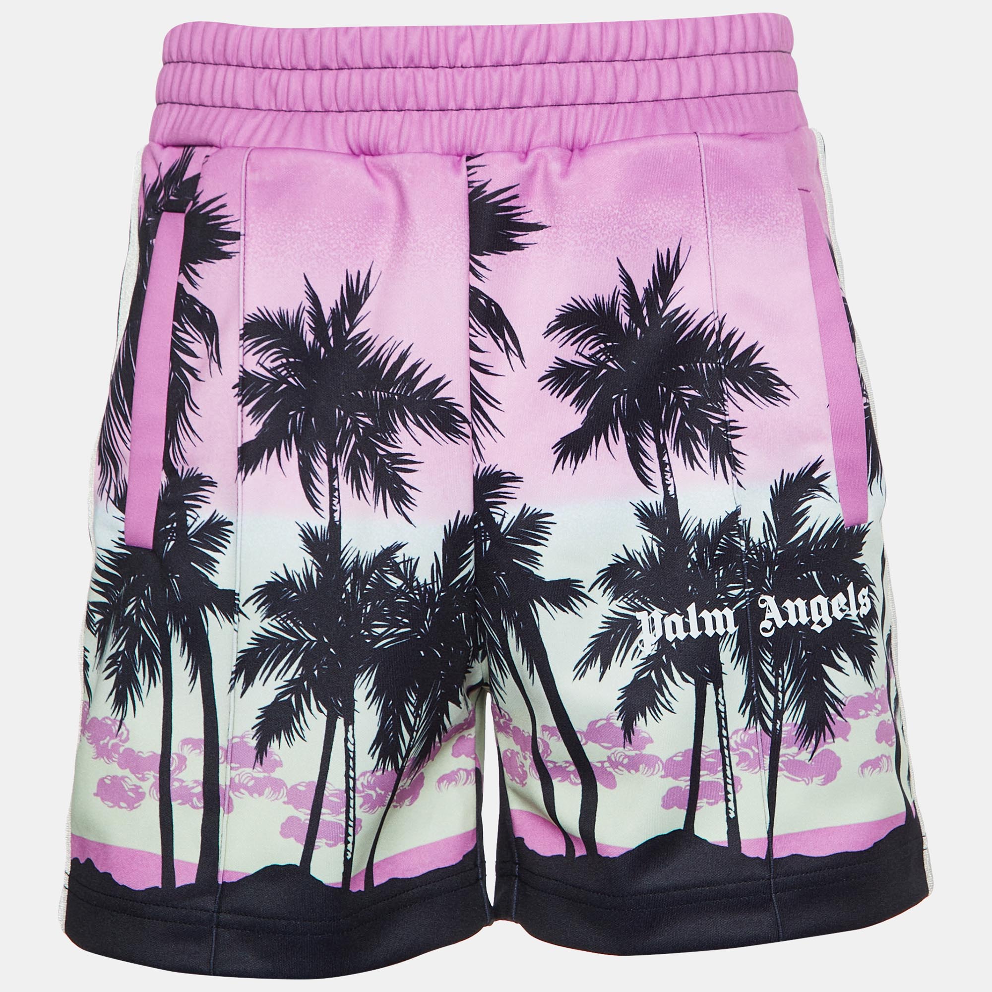 Pre-owned Palm Angels Pink Sunset Print Jersey Track Shorts S