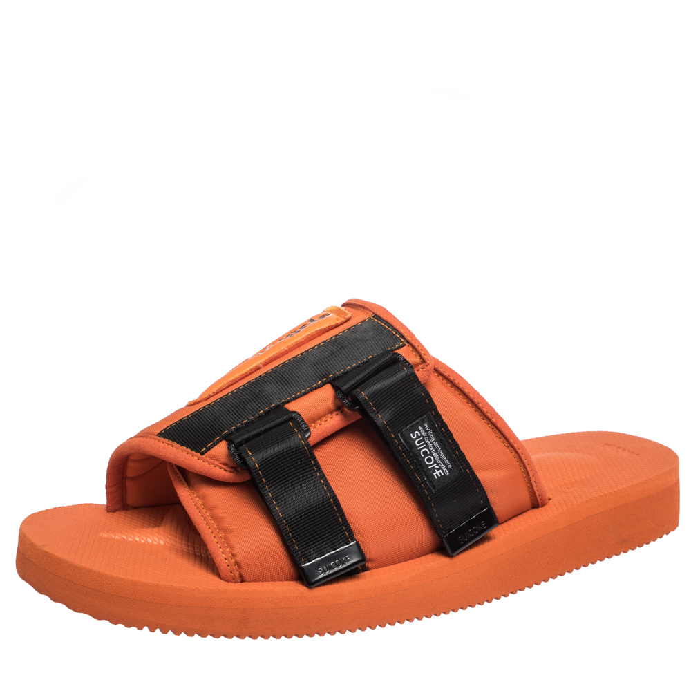 Palm Angels x Suicoke Orange/Black Canvas And Nylon Slide Sandals Size