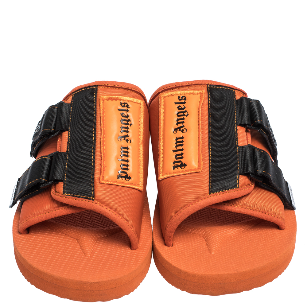 Palm Angels x Suicoke Orange/Black Canvas And Nylon Slide Sandals Size 42