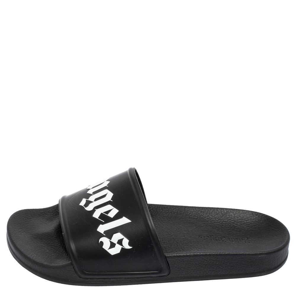 

Palm Angels Black Rubber Logo Slides Size