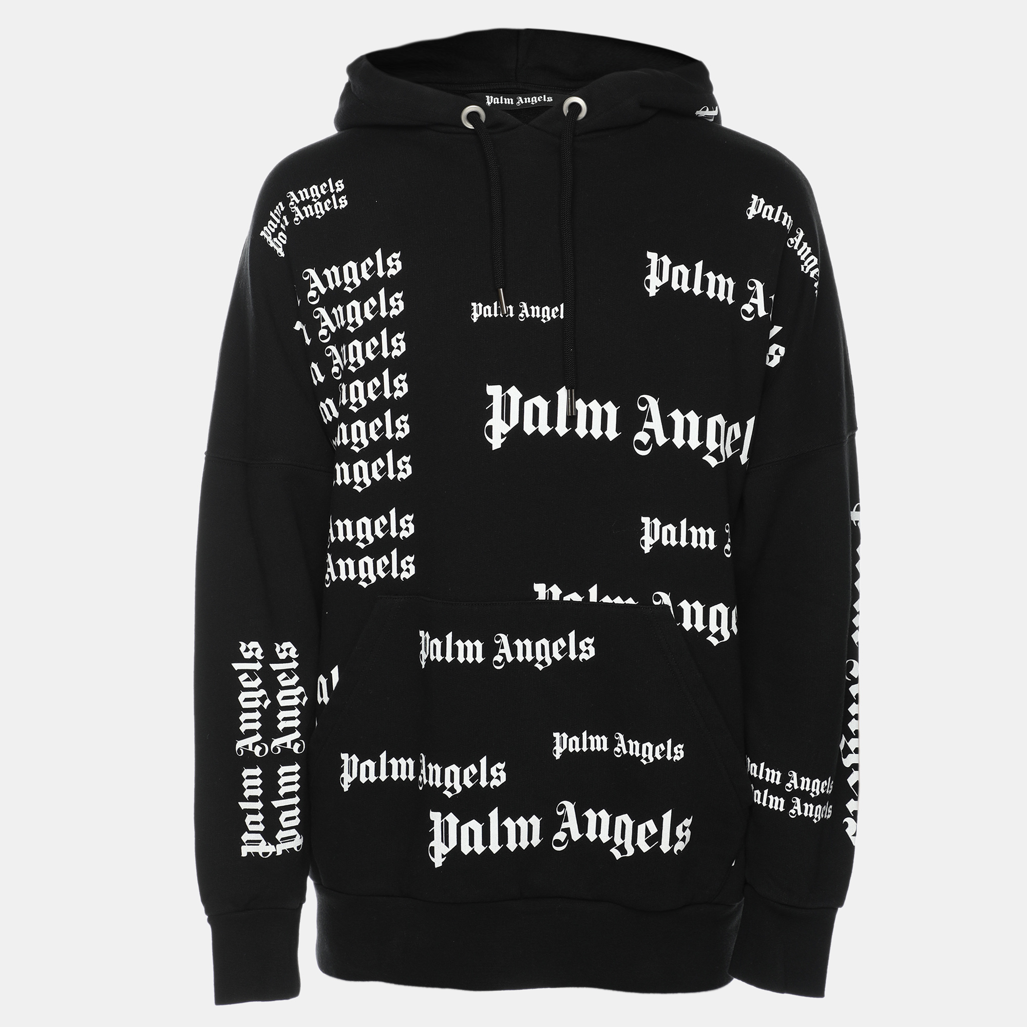 Pre-owned Palm Angels Black Cotton Knit Ultra Logo Over Hoodie S