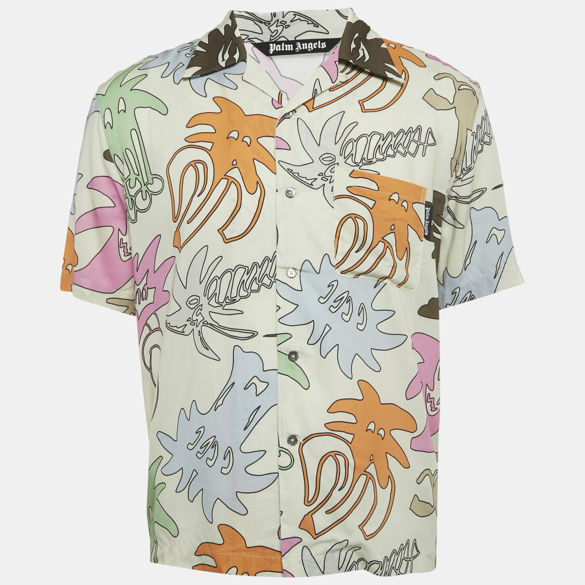 

Palm Angels Green Printed Crepe Short Sleeve Shirt S