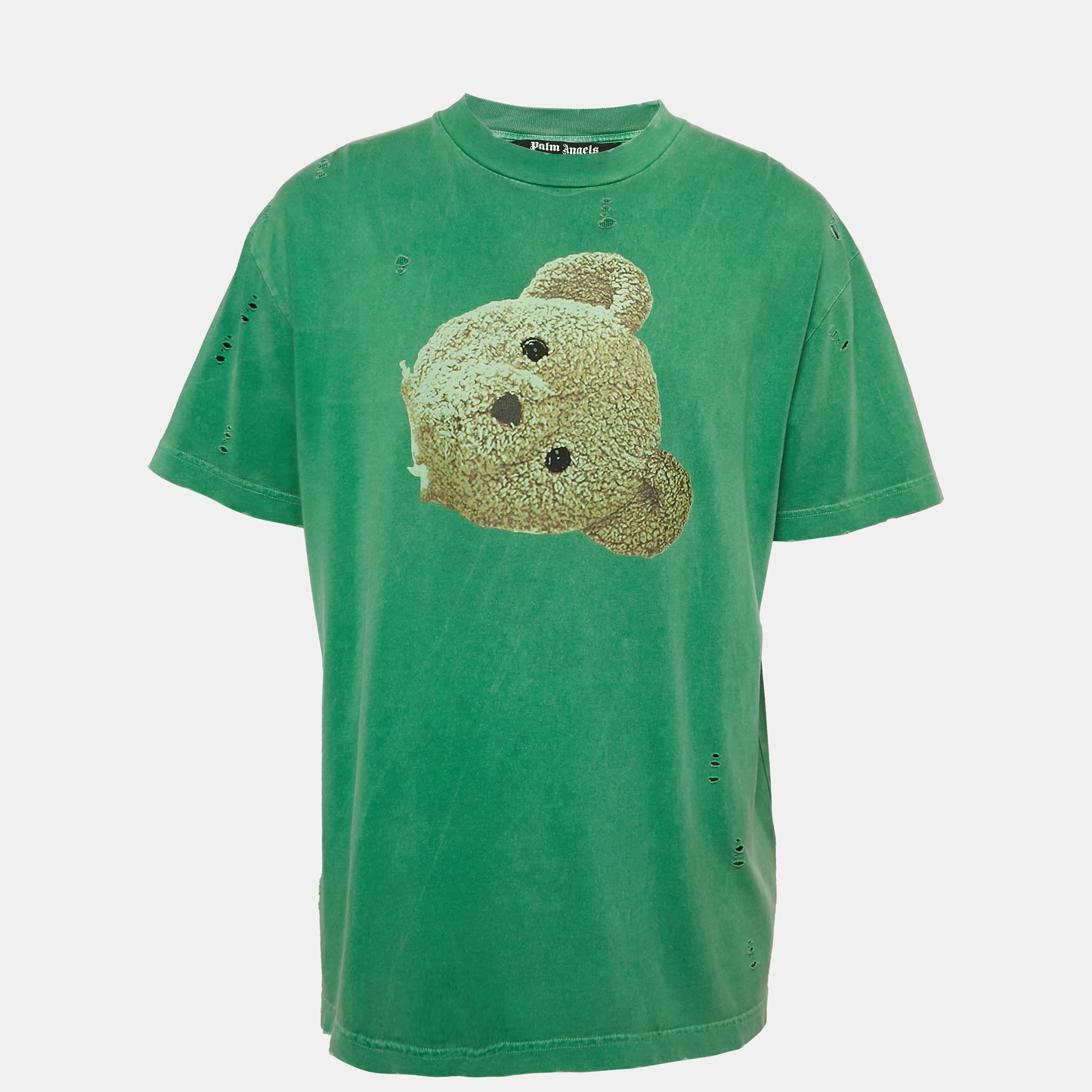 

Palm Angels Green Teddy Print Distressed Crew Neck T-Shirt XL