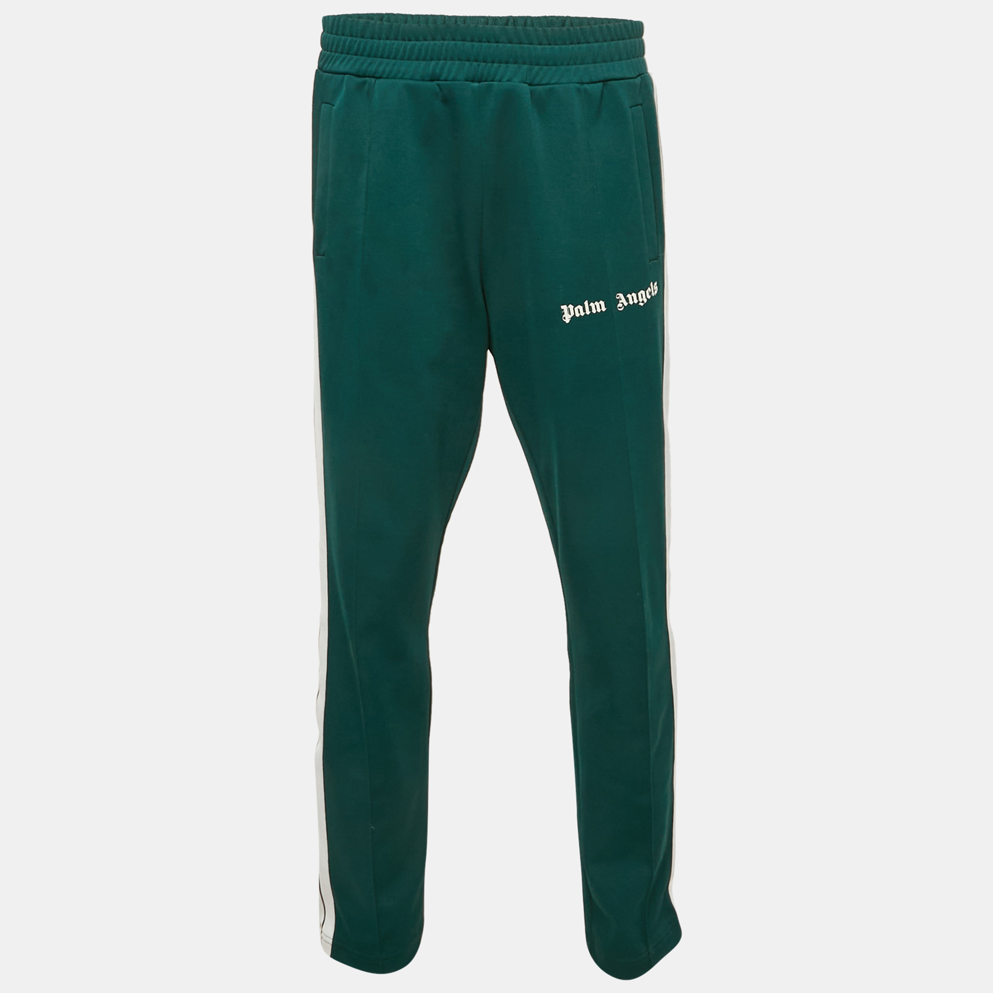 

Palm Angels Green Jersey Side Stripe Detail Track Pants L