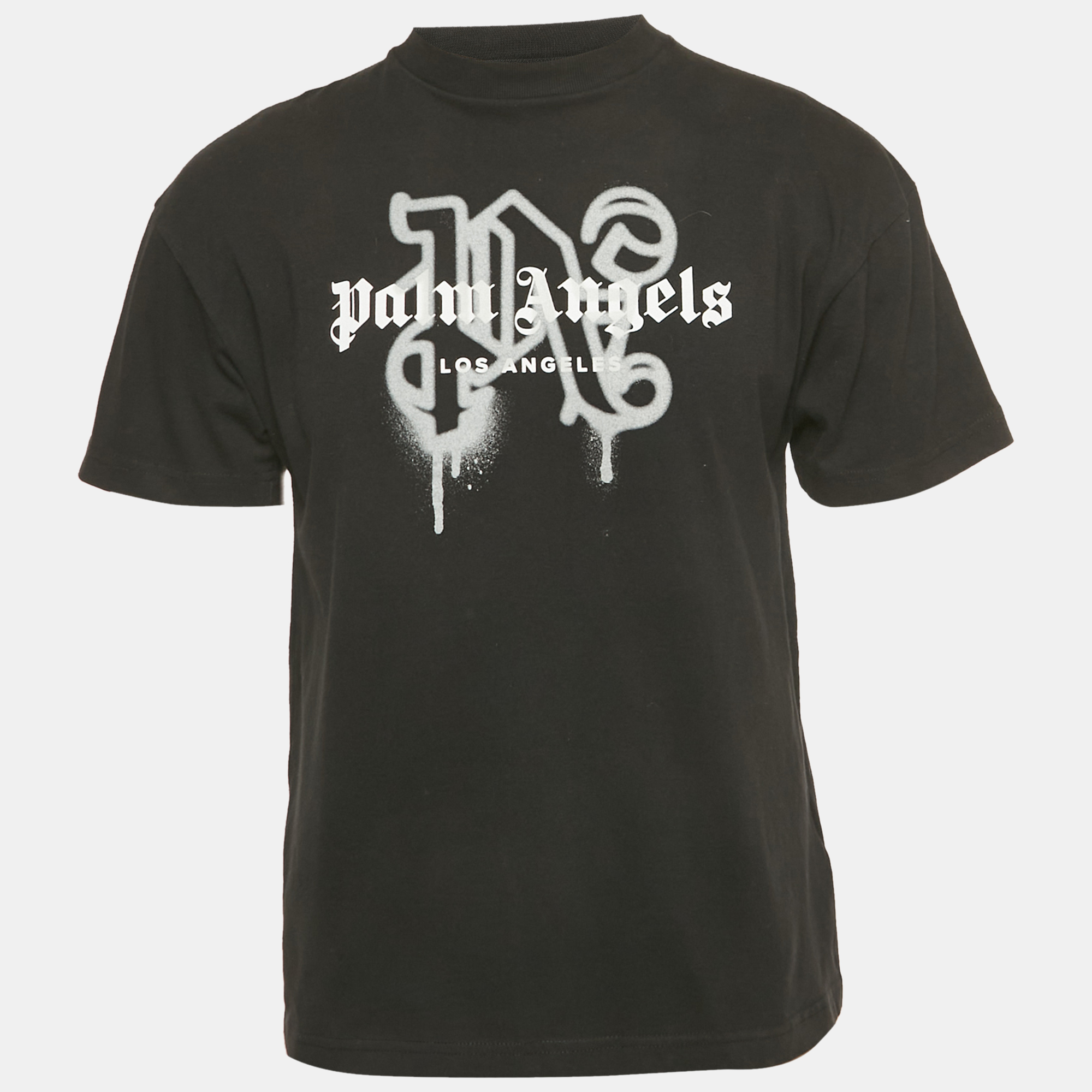 

Palm Angels Black Spray Painted Jersey Crewneck T-Shirt XS