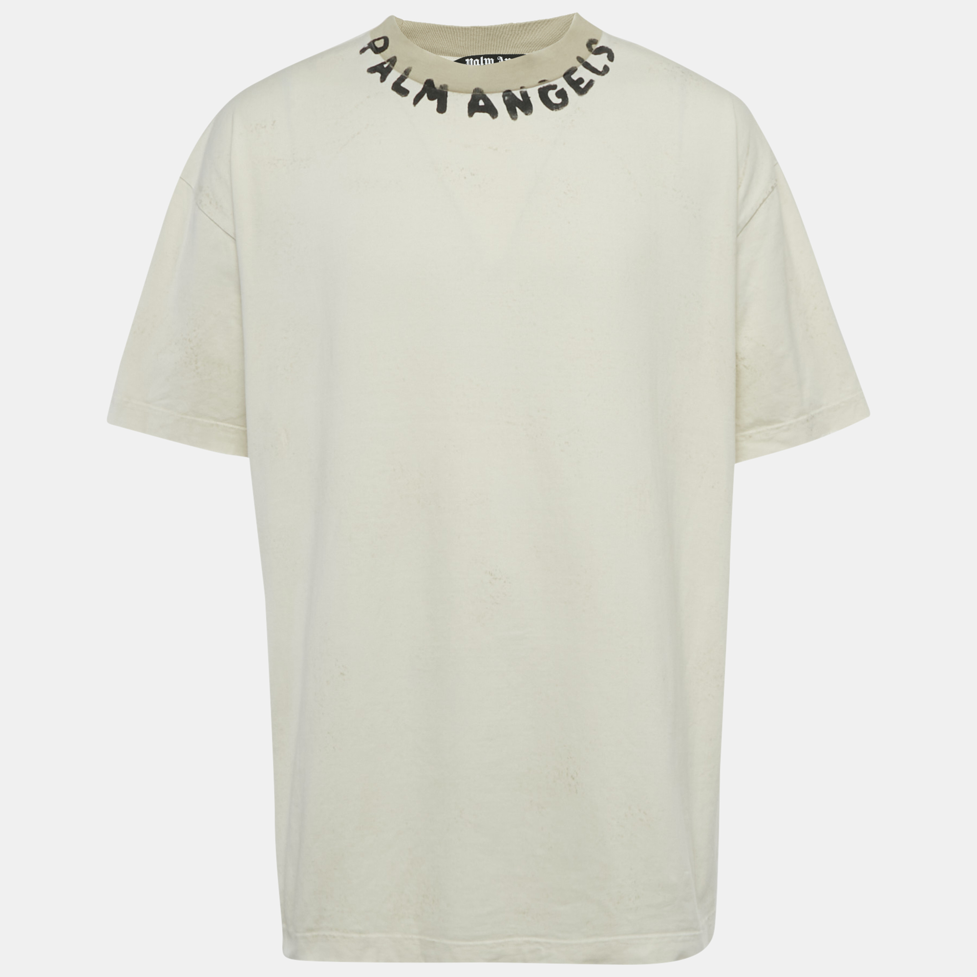 Palm Angels Grey Distressed Cotton T-Shirt XXL
