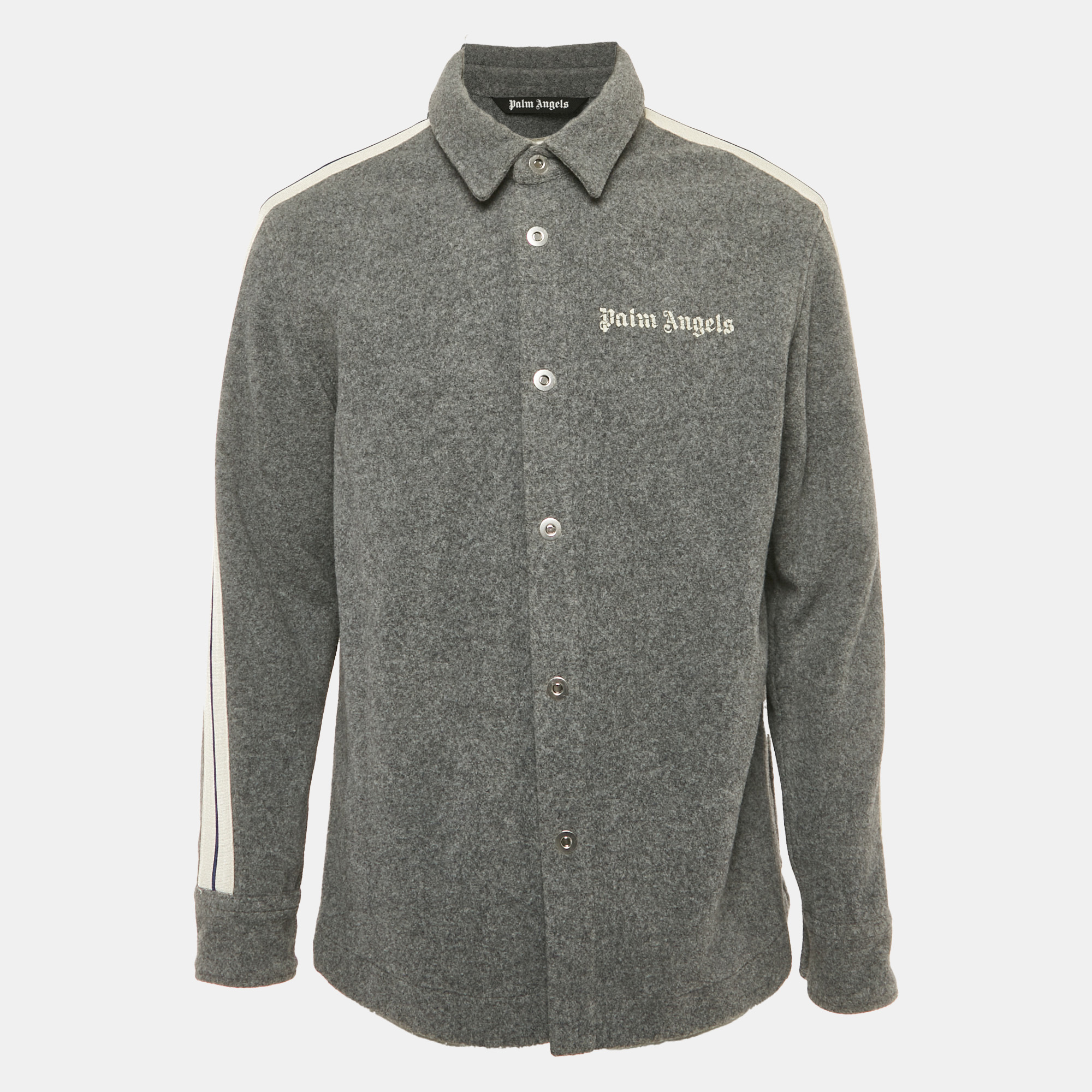 

Palm Angels Grey Wool Blend Band Detail Track Shirt M