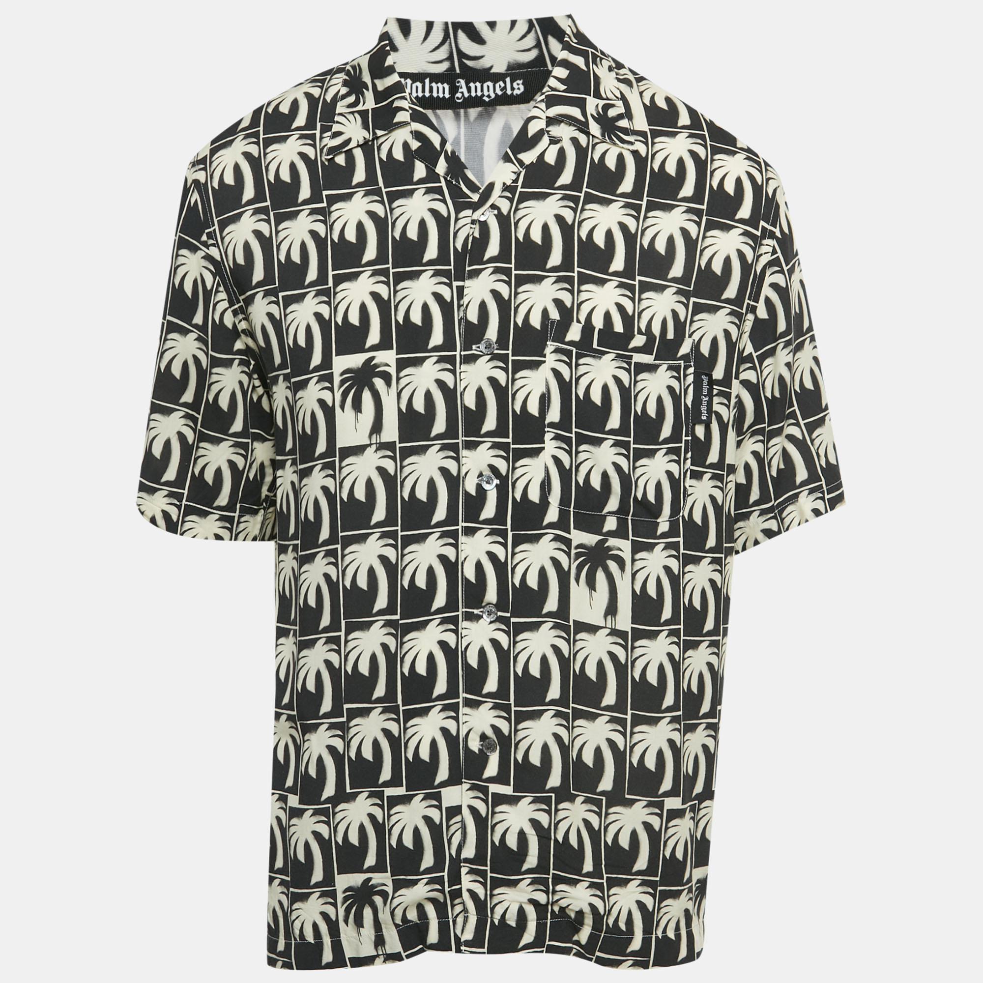 

Palm Angels Black/White Palm Print Crepe Shirt M