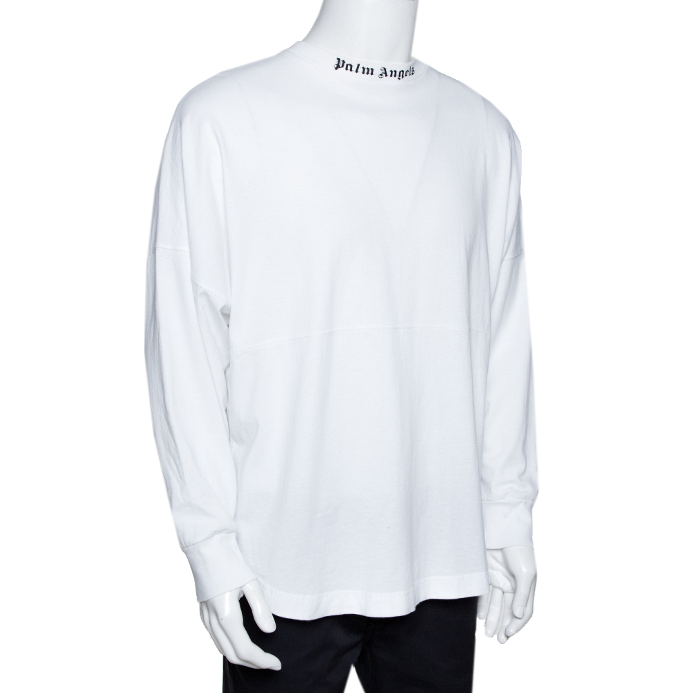 

Palm Angels White Logo Print Cotton Long Sleeve T-Shirt
