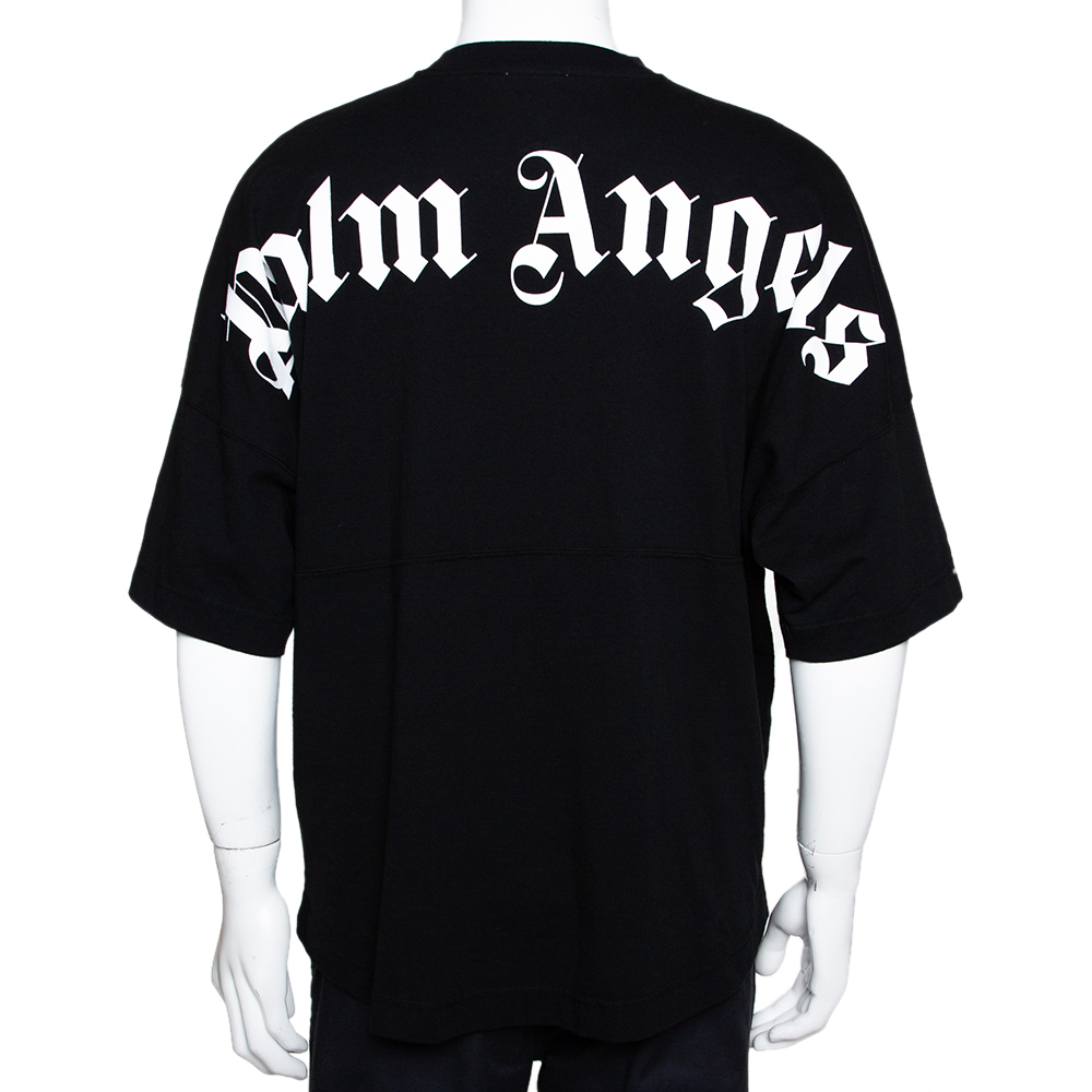 Palm Angels Black Logo Print Cotton Oversized T-Shirt M Palm Angels | TLC