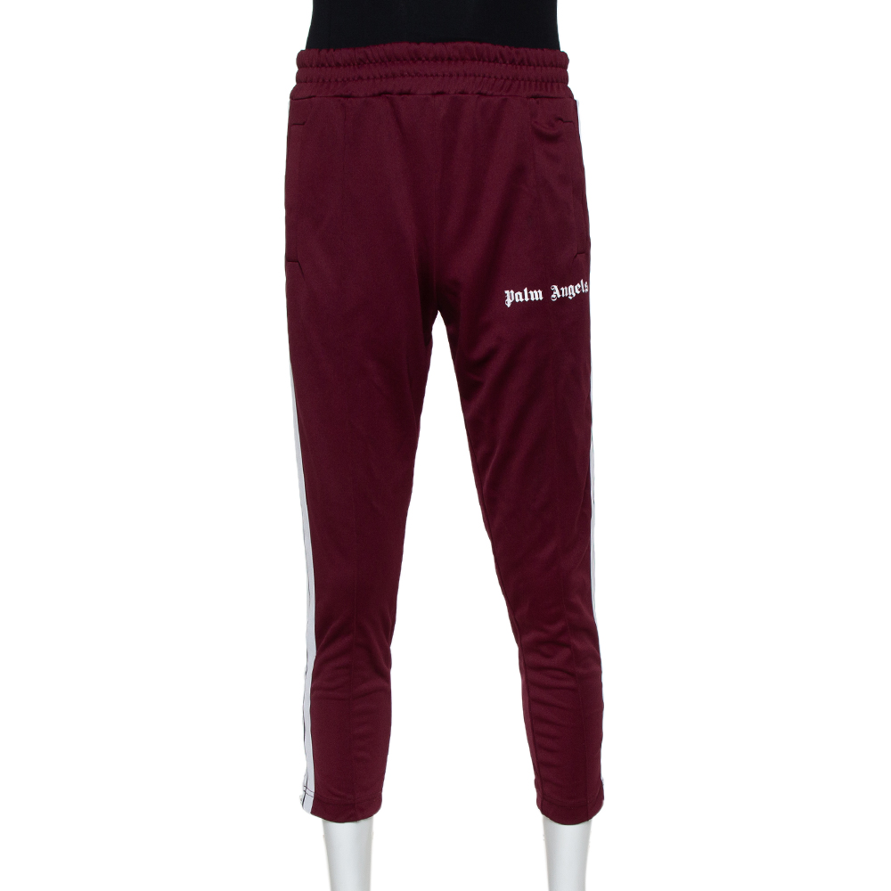 Pre-owned Palm Angels Burgundy Knit Zip Detail Track Pants L