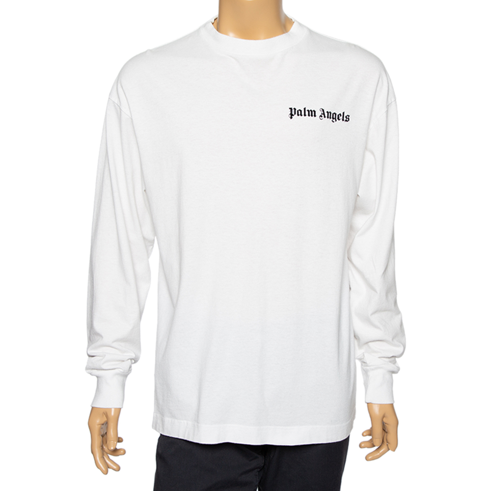 

Palm Angels White Cotton Logo Printed Detail Long Sleeve Crewneck T-Shirt L