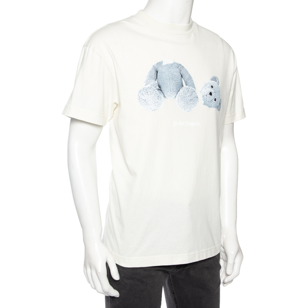 

Palm Angels Off White Cotton Ice Bear Print Crew Neck T-Shirt