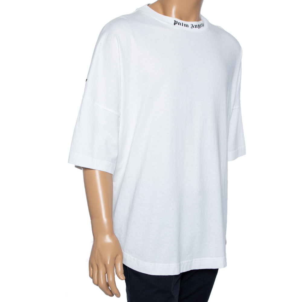 

Palm Angels White Cotton Logo Printed Short Sleeve T-Shirt