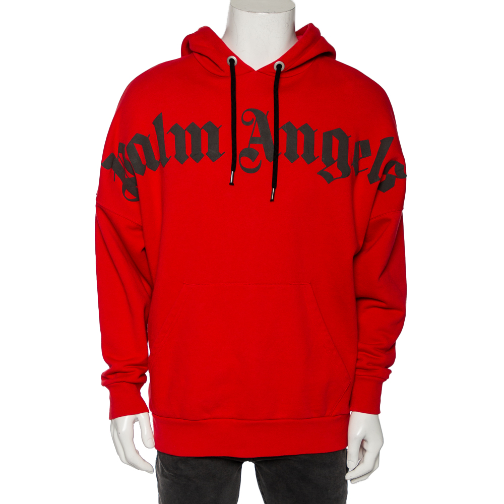 

Palm Angels Red Cotton Logo Printed Hoodie