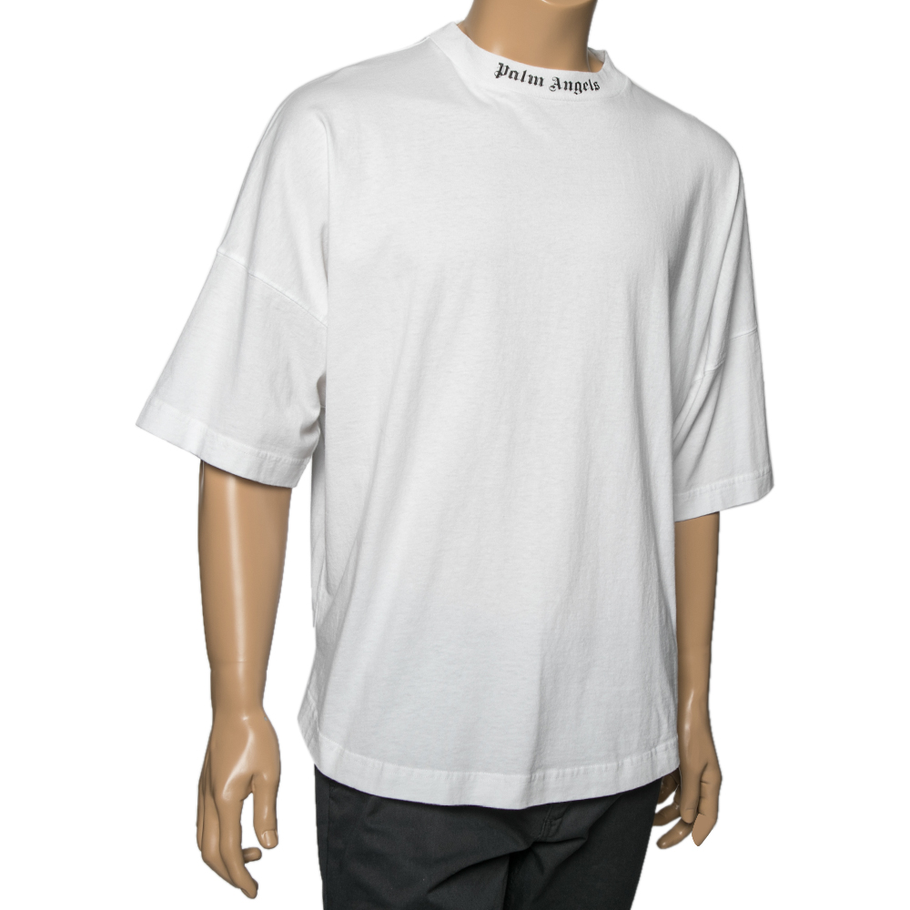 

Palm Angels White Cotton Logo Printed Crew Neck Oversized T-Shirt