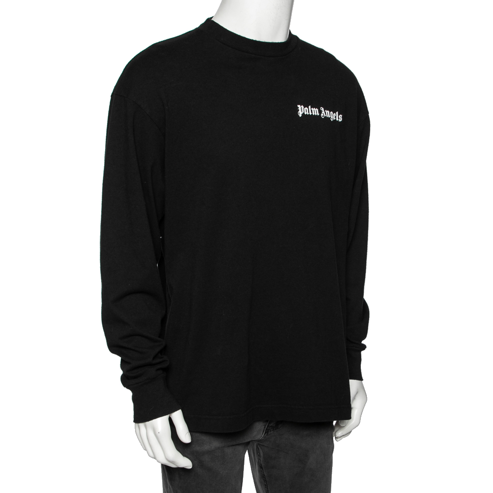 

Palm Angels Black Cotton Logo Detailed Long Sleeve Crewneck T-Shirt