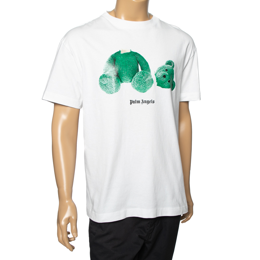 

Palm Angels White Cotton Ice Bear Print Crew Neck T-Shirt