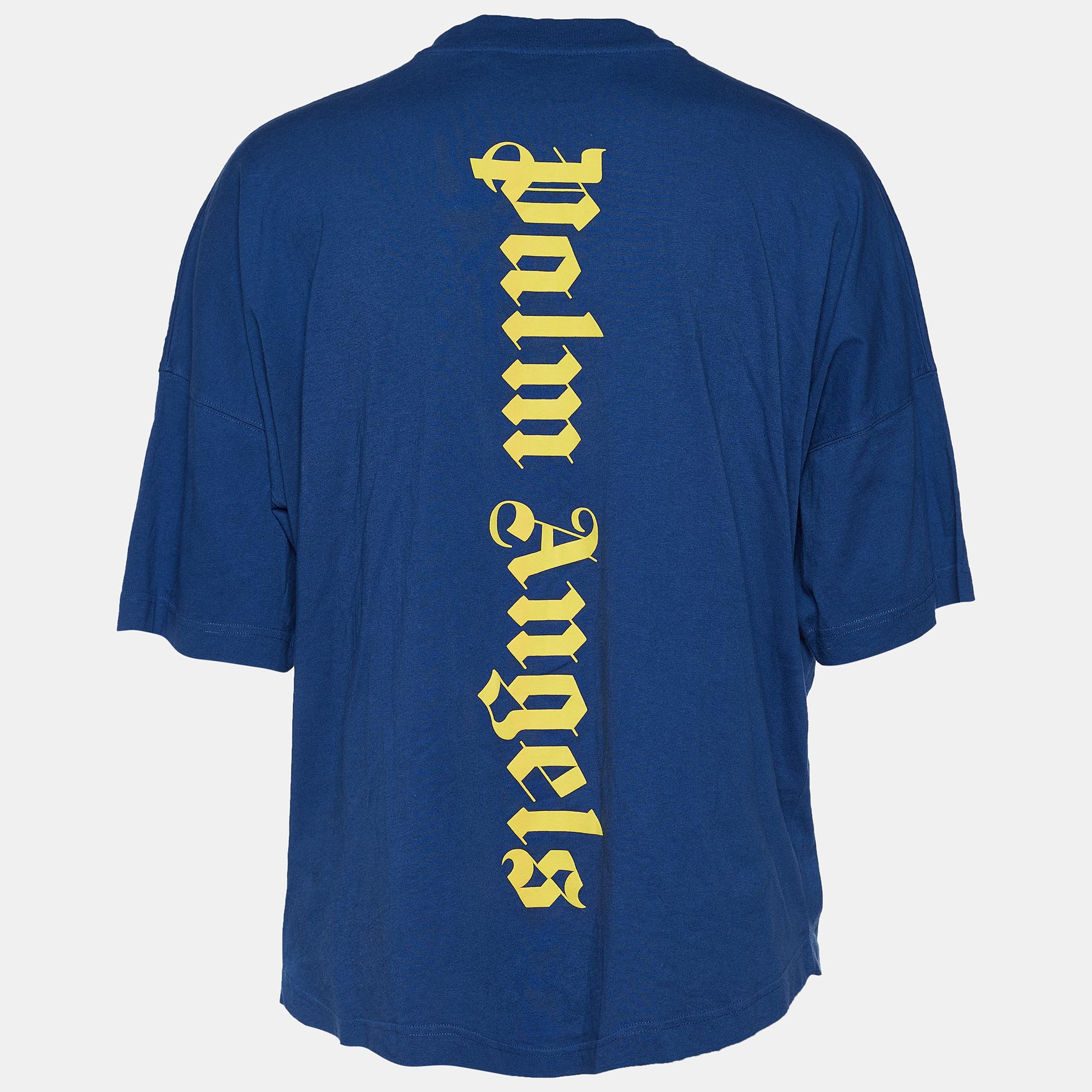 

Palm Angels Blue Jersey Vertical Logo Print Oversized T-Shirt