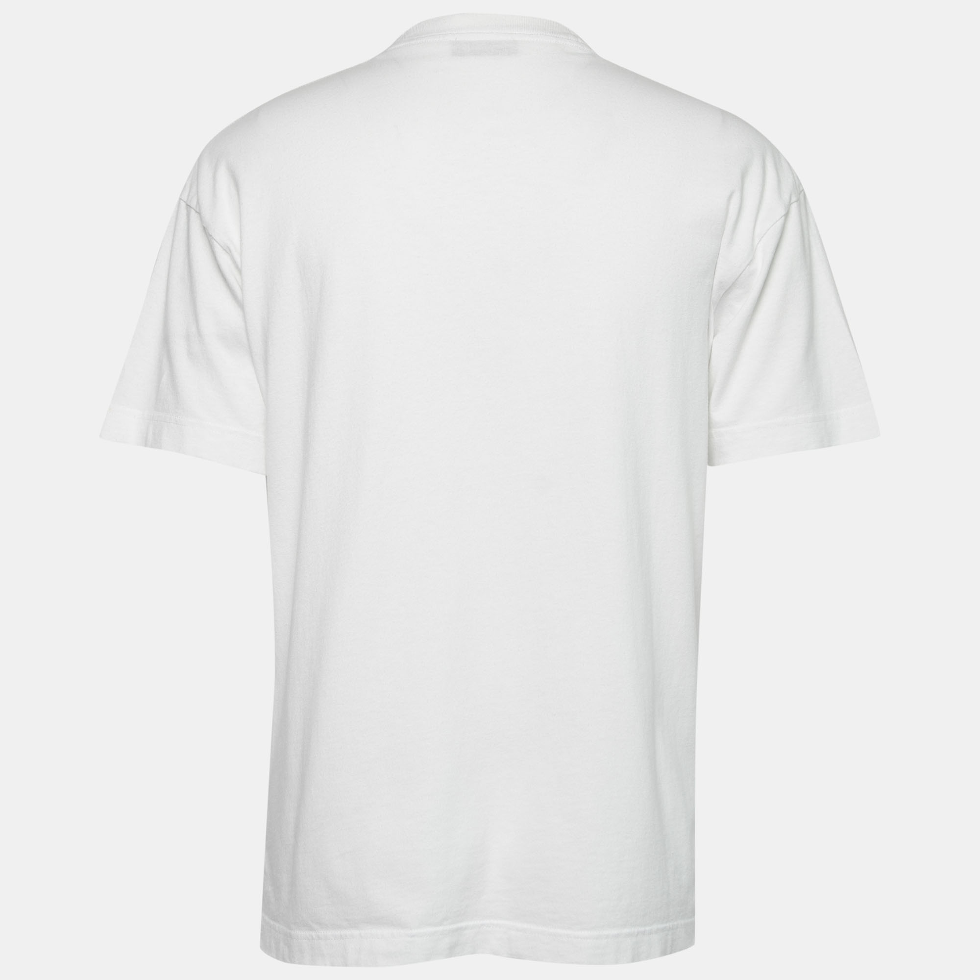 

Palm Angels White Skull Print Cotton Crewneck T-Shirt