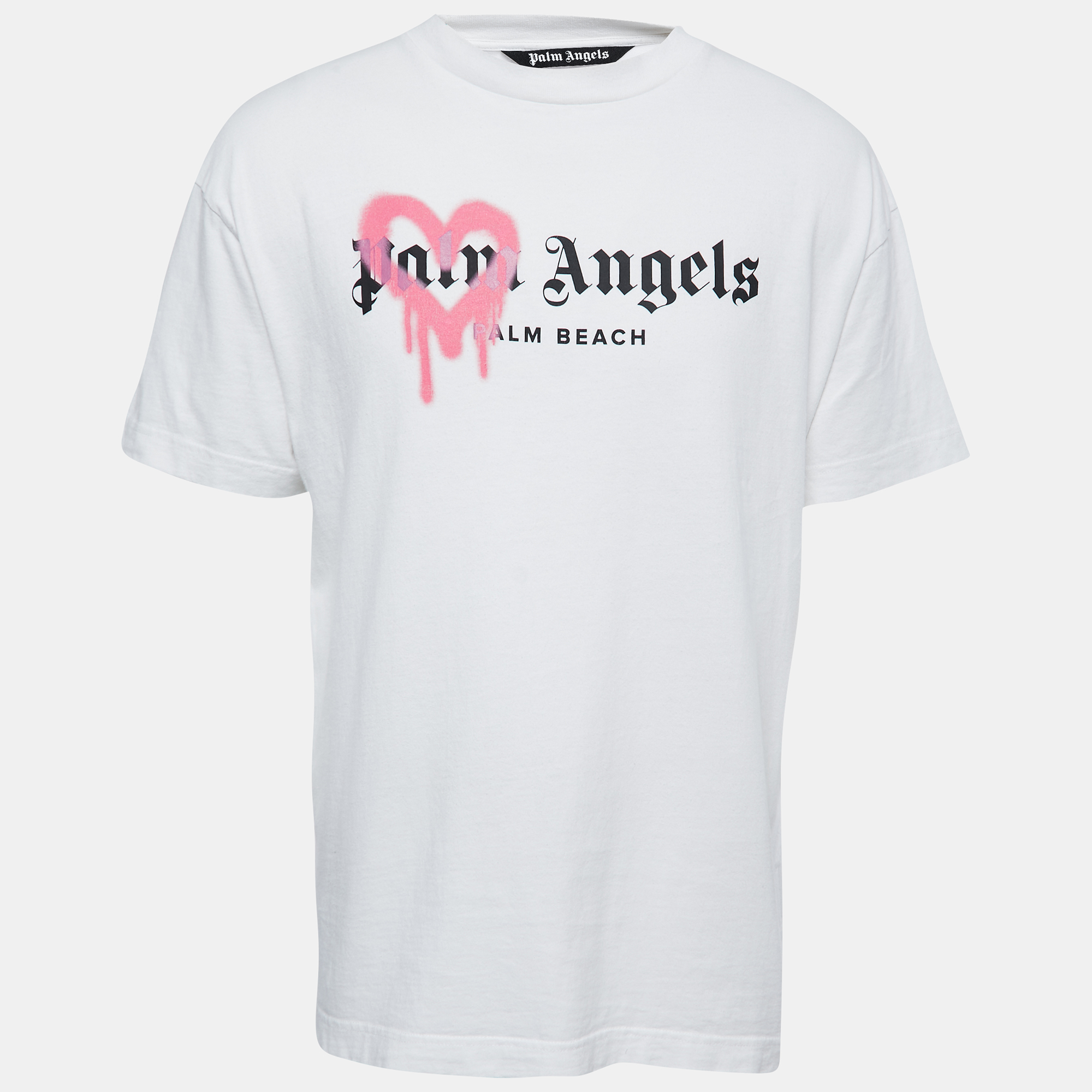 Pre-owned Palm Angels White Cotton Sprayed Logo T-shirt L