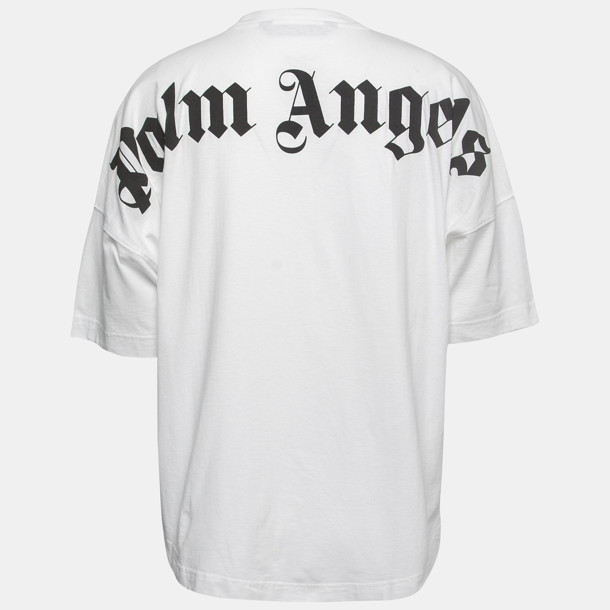 

Palm Angels White Logo Print Cotton Oversized Crew Neck T-Shirt