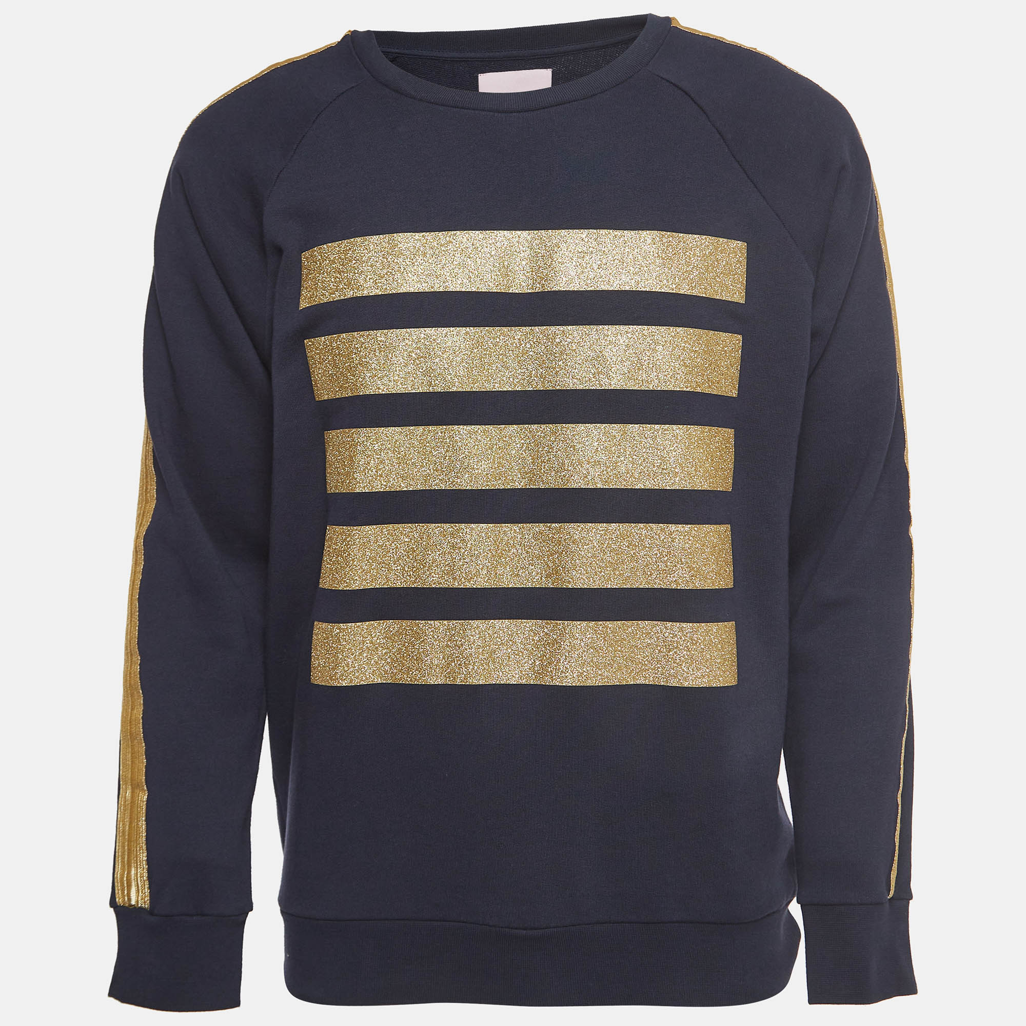 

Palm Angels Navy Blue/ Gold Glitter Stripe Cotton Long Sleeve Sweatshirt L