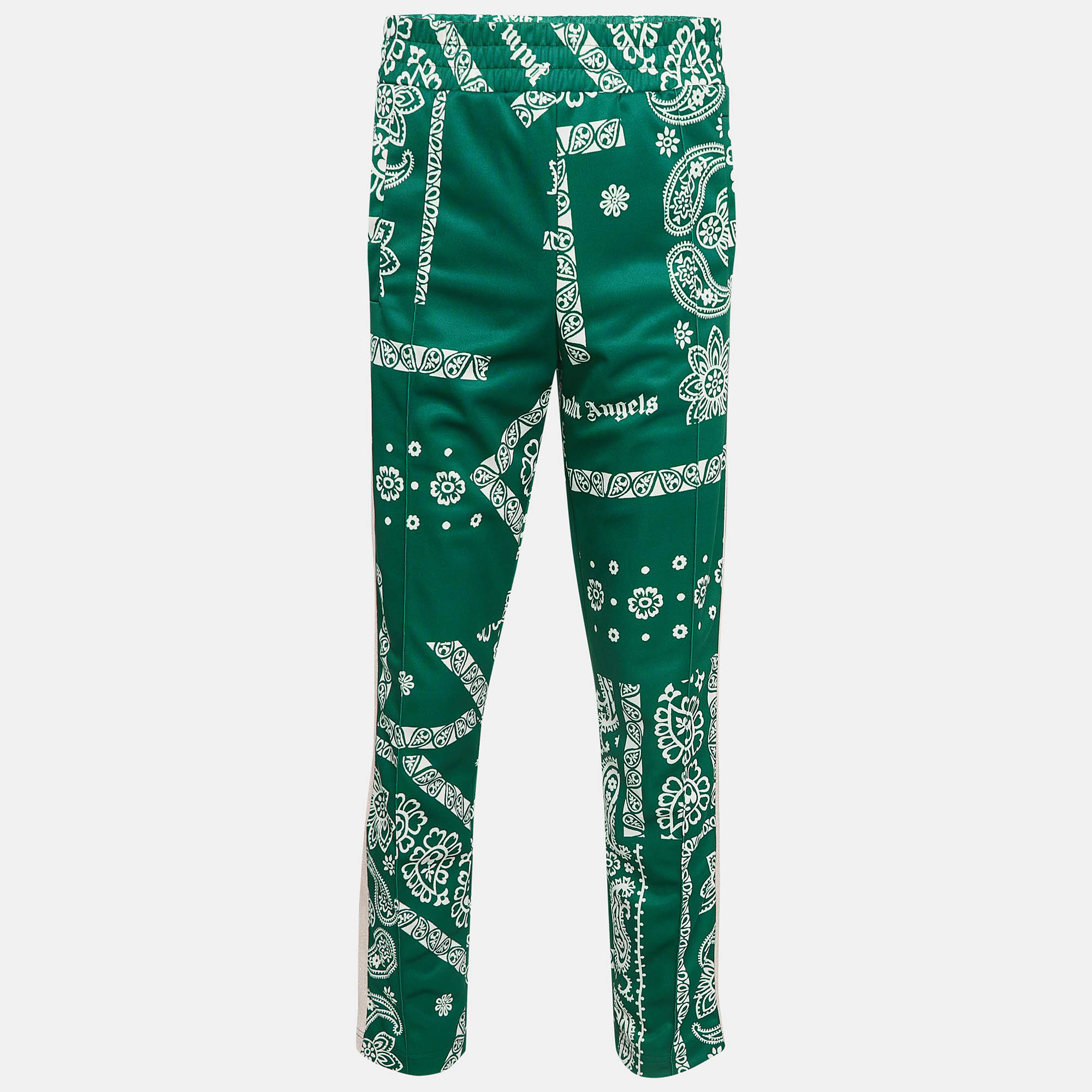 

Palm Angels Green Bandana Print Technical Knit Track Pants