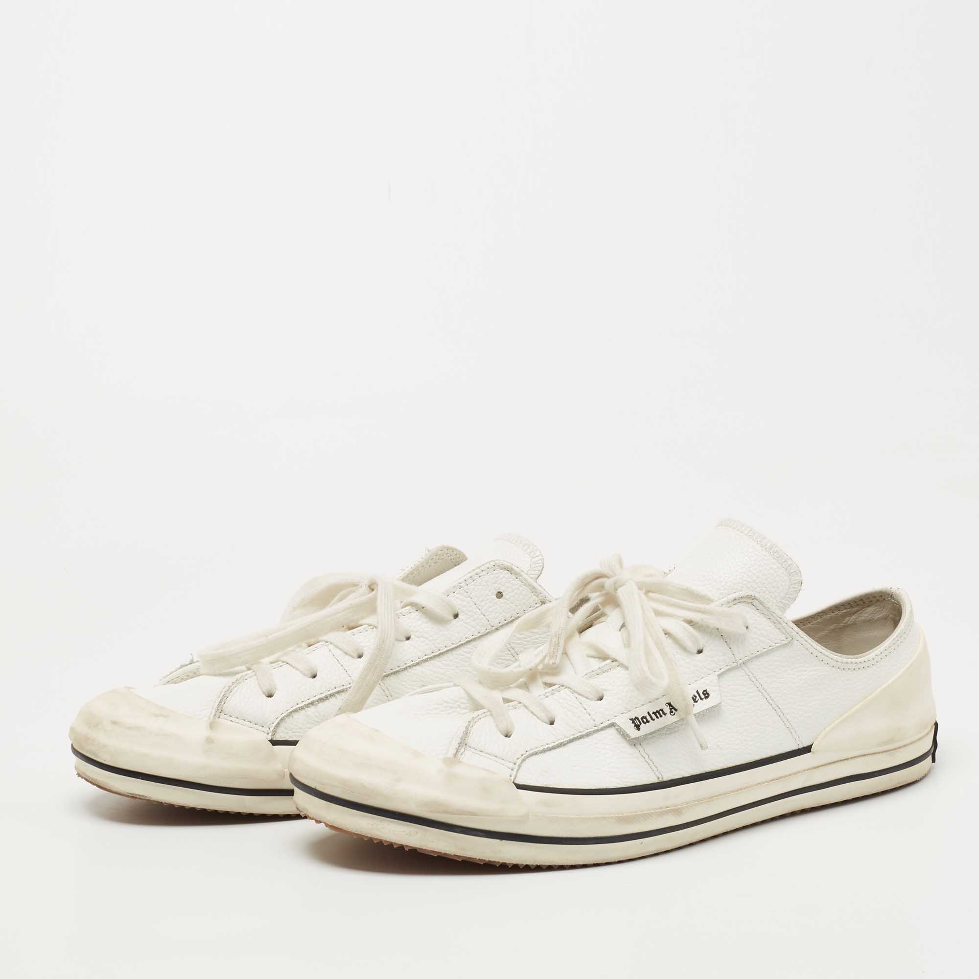 

Palm Angels White Leather Lace Up Sneakers Size