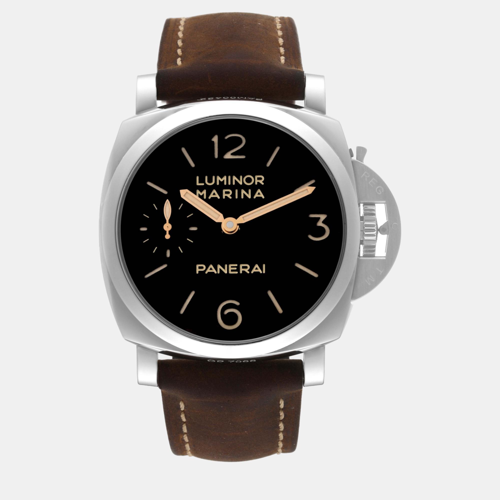 

Panerai Black Stainless Steel Luminor Marina PAM00422 Manual Winding Men's Wristwatch 47 mm