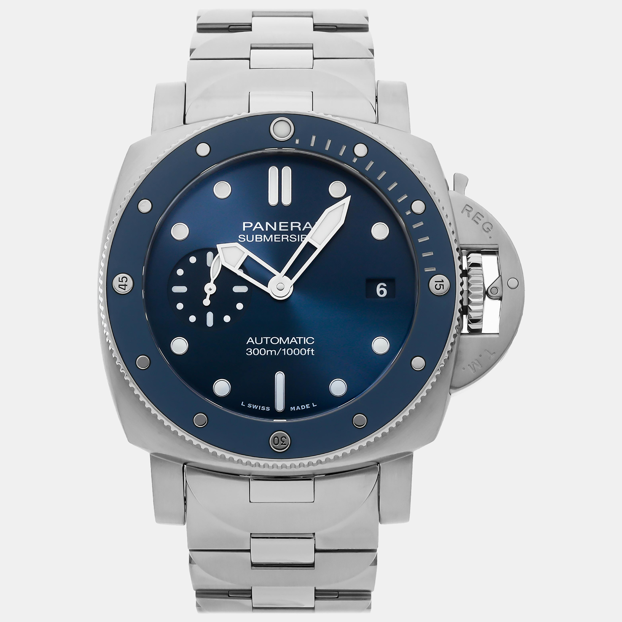 

Panerai Blue Stainless Steel Luminor Submersible Automatic Men's Wristwatch 42 mm