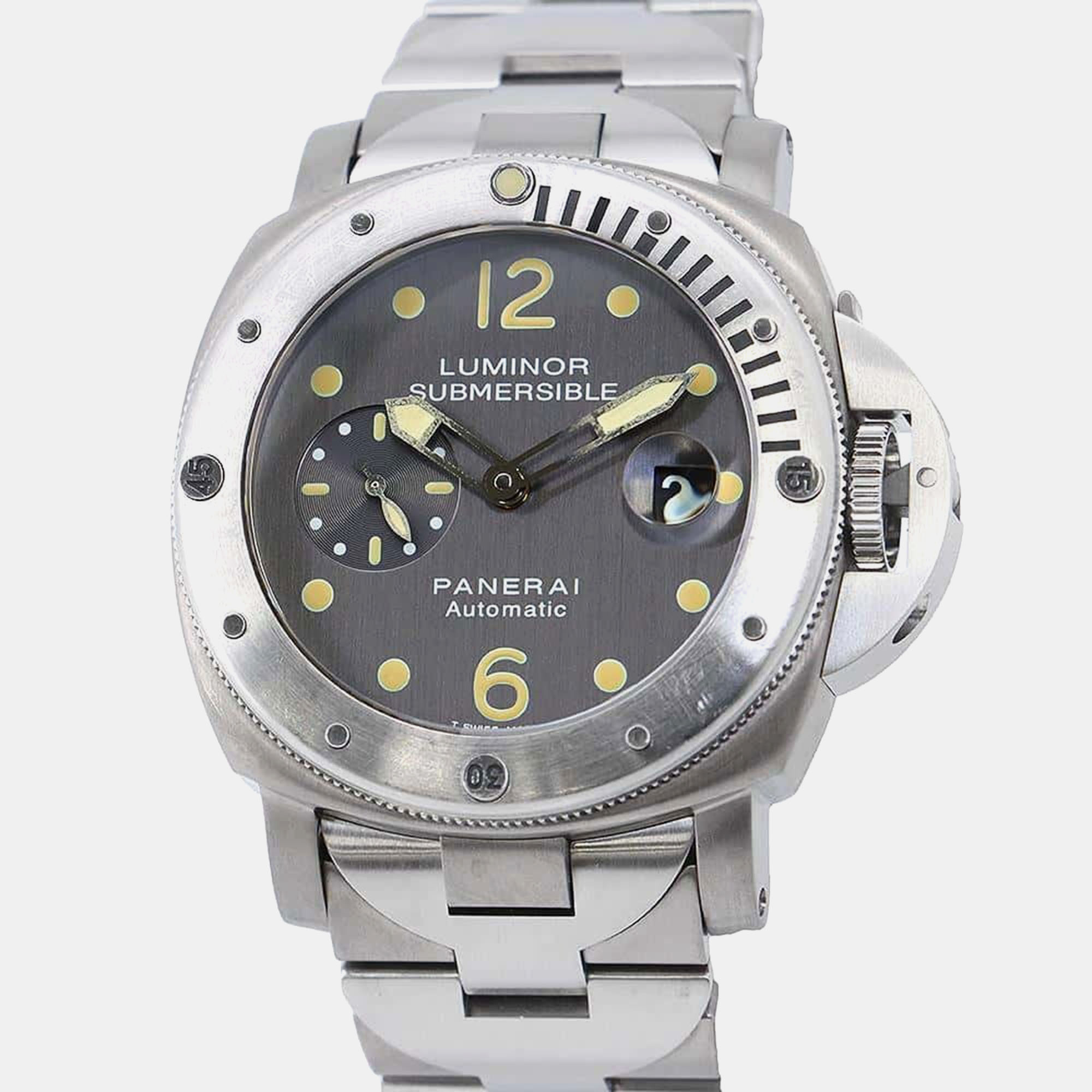 Pre-owned Panerai Grey Stainless Steel Luminor Submersible Pam00106 Automatic Men's Wristwatch 44 Mm