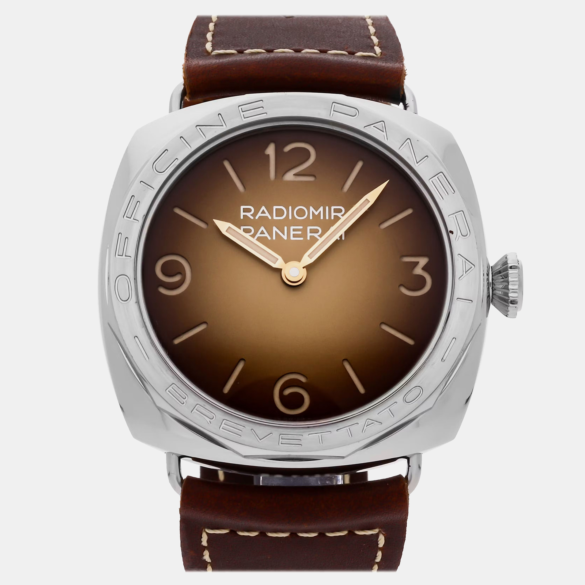 

Panerai Brown Stainless Steel Radiomir Manual Winding Men's Wristwatch 47 mm