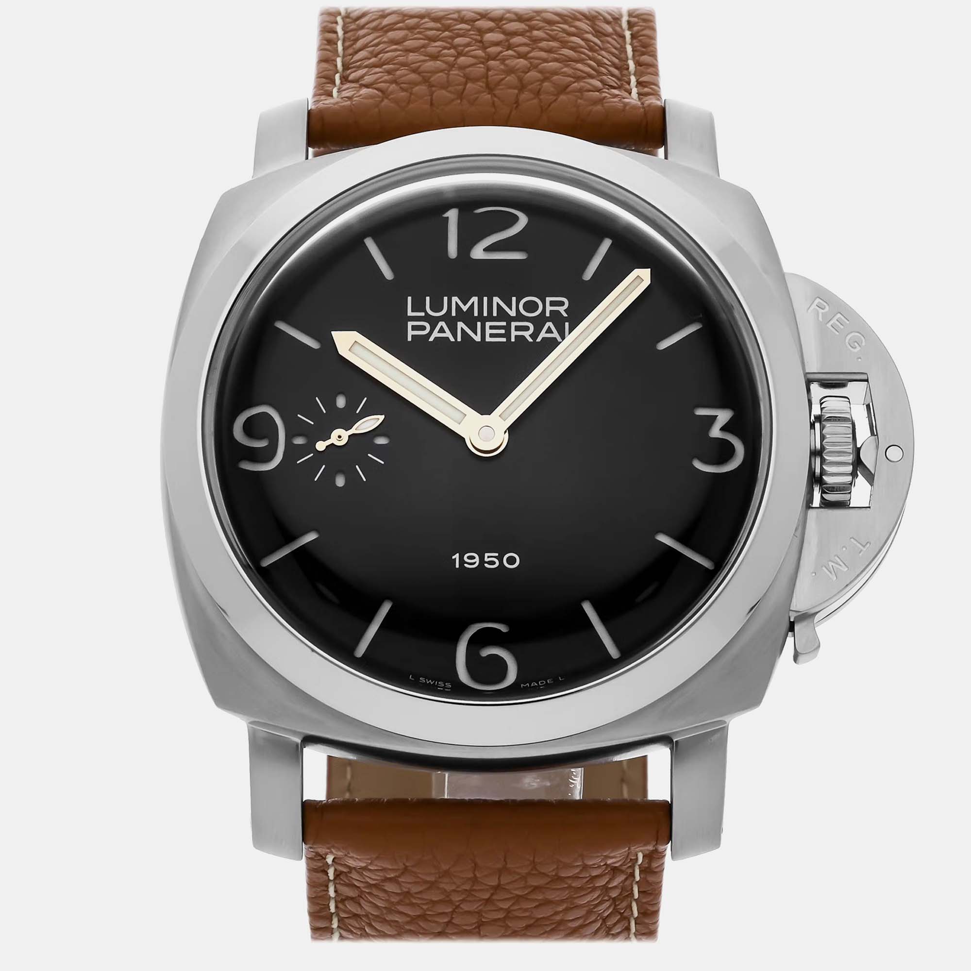 

Panerai Black Stainless Steel Luminor PAM00127 Manual Winding Men's Wristwatch 47 mm