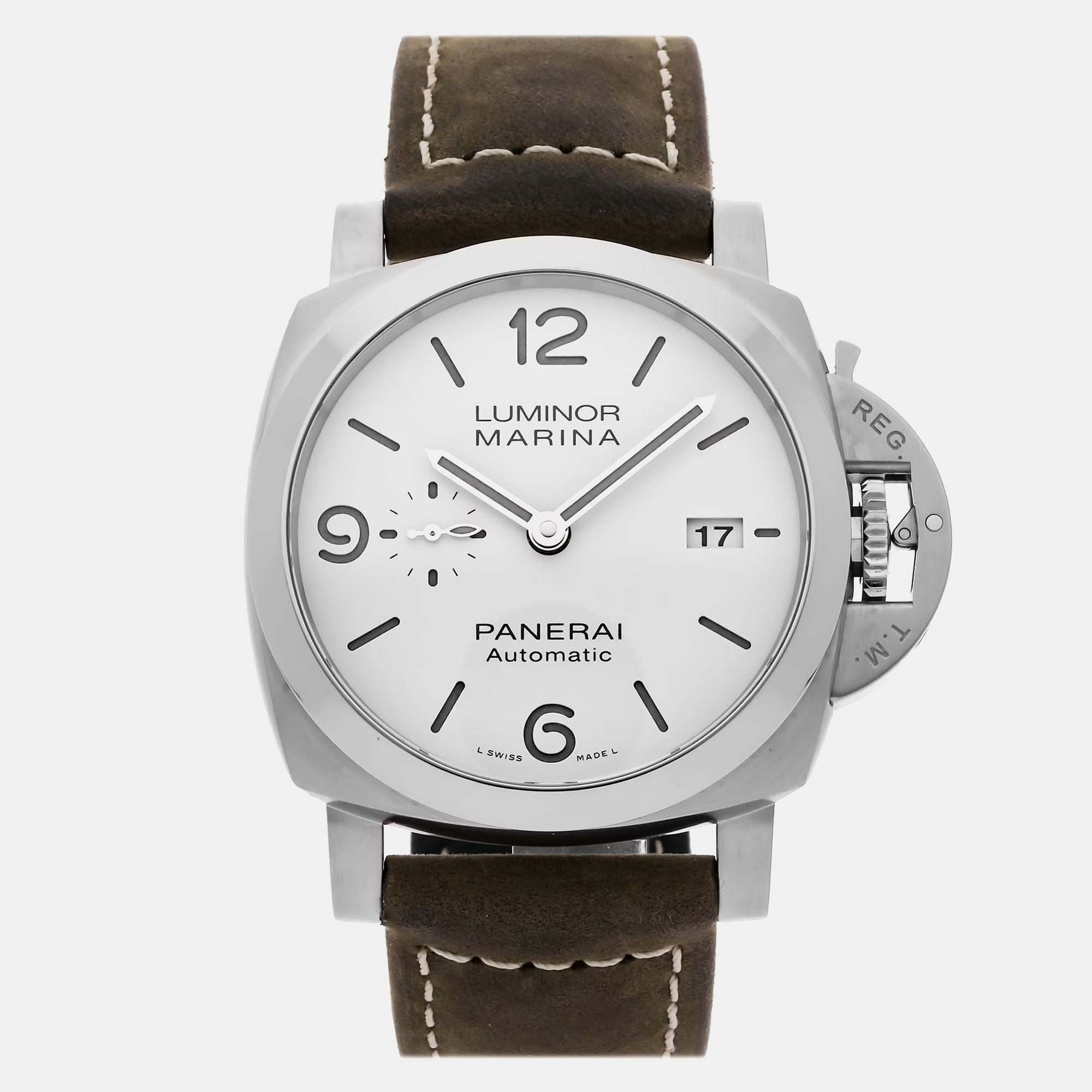 

Panerai White Stainless Steel Luminor Marina PAM01314 Automatic Men's Wristwatch 44 mm